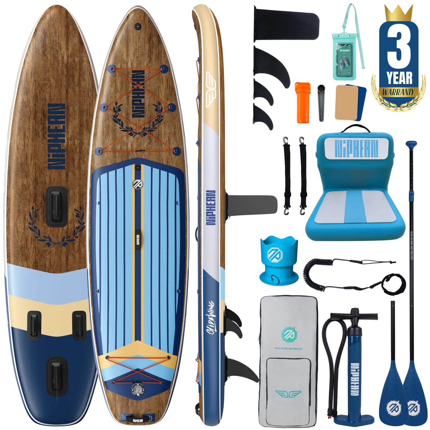 Niphean (Extra Large) Inflatable Paddle Board, SUP for 2+1 People/Family 500lbs Capacity Stand Up Paddle Board with SUP Accessories, StabilTrac Fin Non-Slip Paddleboard for Adults