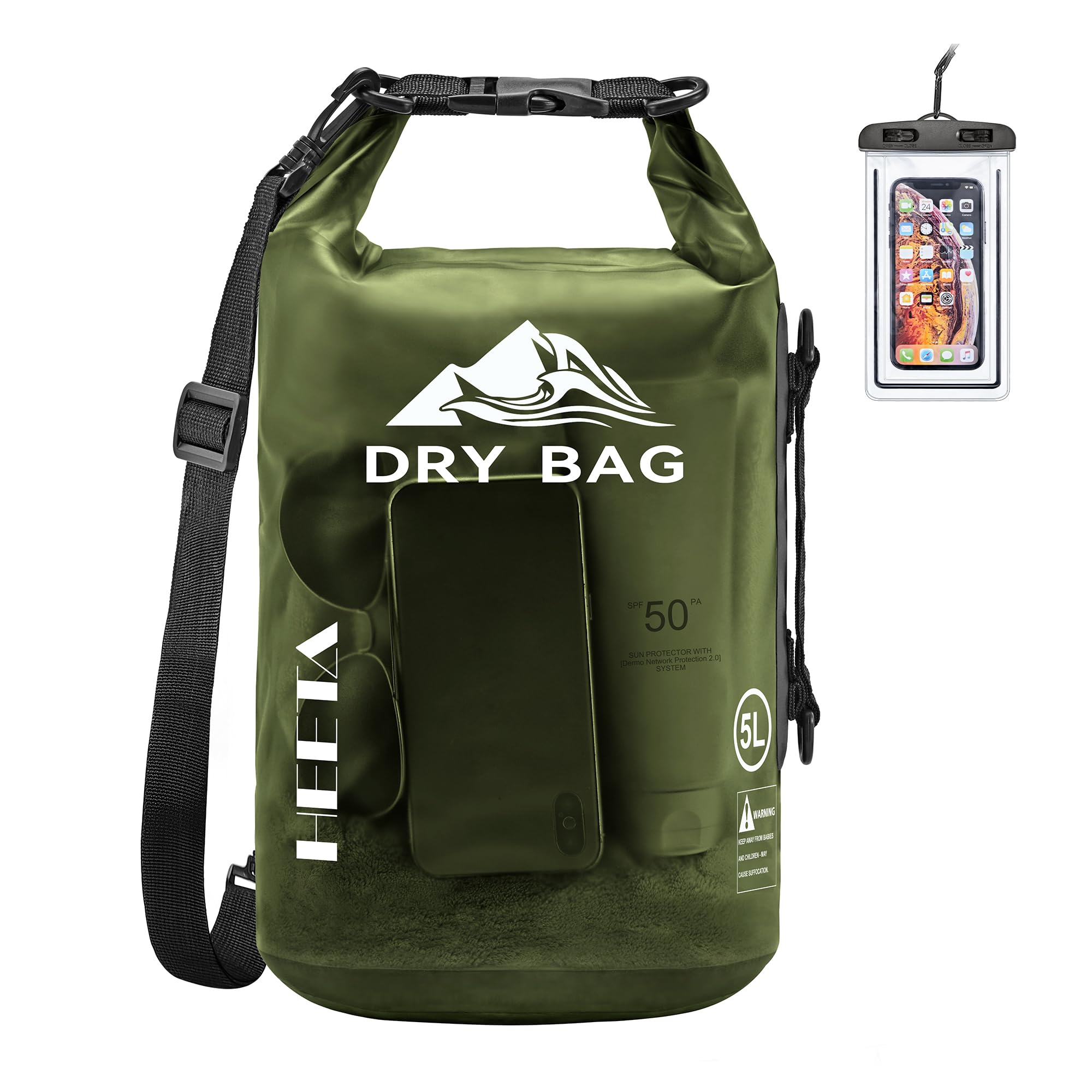 HEETA Dry Bag Waterproof for Women Men, 5L/10L/20L/30L/40L Roll Top Lightweight Dry Storage Bag Backpack with Phone Case for Travel Swimming Boating Kayaking Paddle Board Camping Beach Accessories