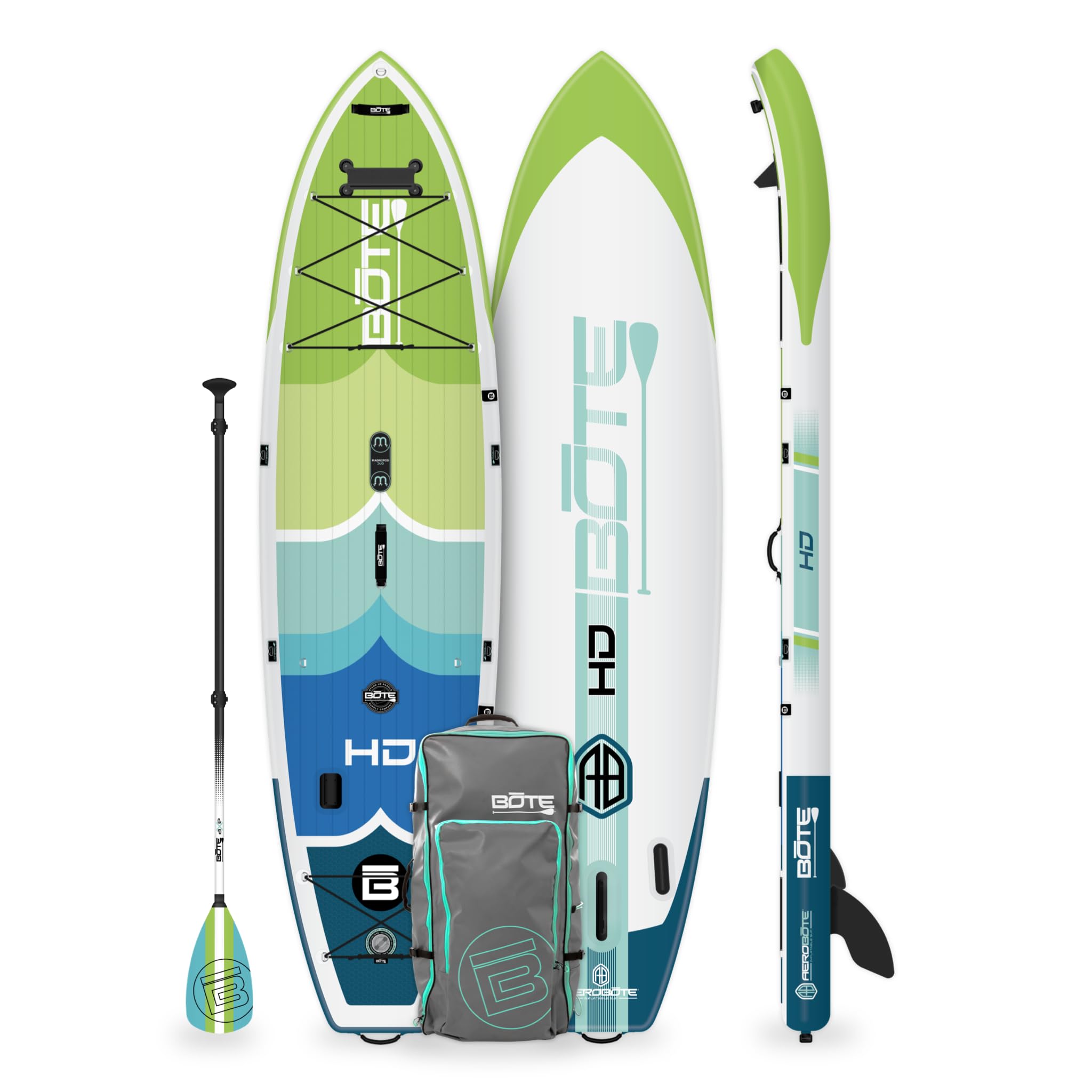 BOTE HD Aero Inflatable Stand Up Paddle Board All Around SUP for Adults Lightweight AeroBOTE Construction Stable and Durable Inflatable Paddleboard MAGNEPOD Duo and Rac Compatible Fishing SUP