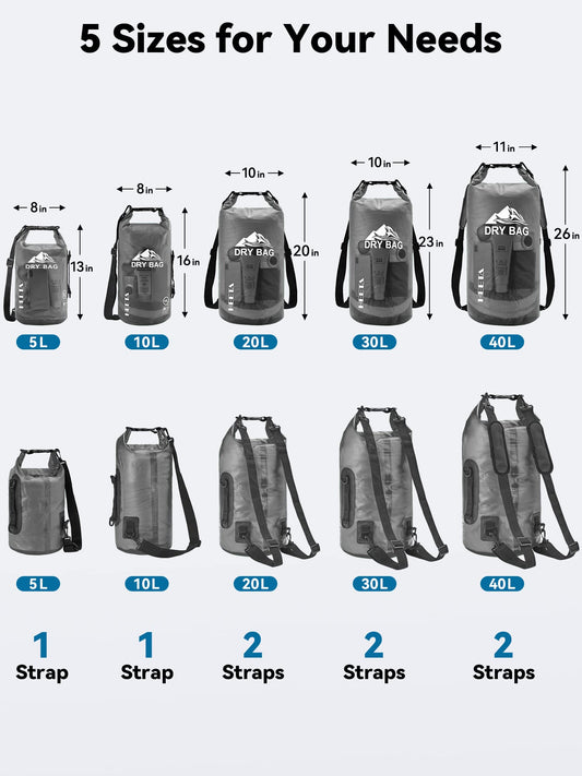 HEETA Dry Bag Waterproof for Women Men, 5L/10L/20L/30L/40L Roll Top Lightweight Dry Storage Bag Backpack with Phone Case for Travel Swimming Boating Kayaking Paddle Board Camping Beach Accessories