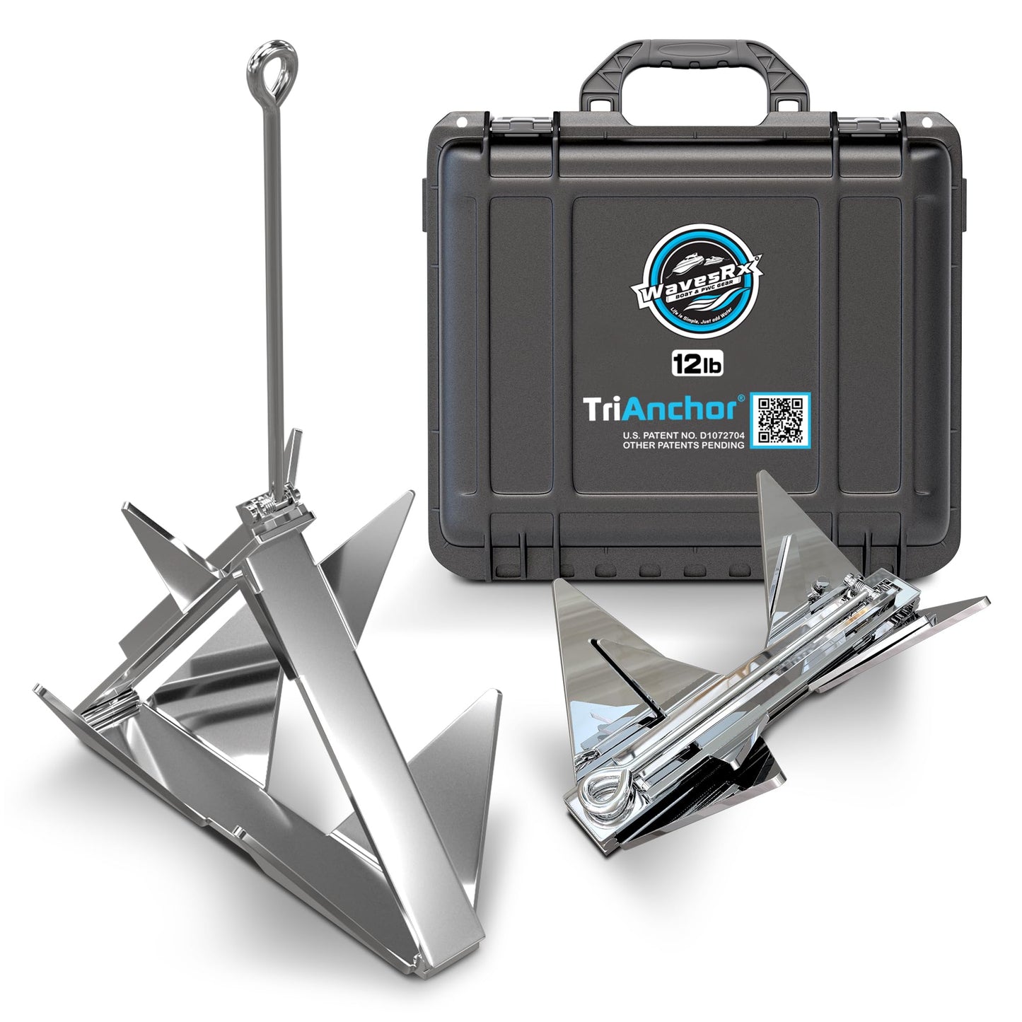 WAVESRX TriAnchor - Stainless Steel Folding PWC & Boat Anchor | Sets Instantly for Effortless Boat & Jet Ski Anchoring | Compact Patent-Pending Design Grips Better Than Plow, Fluke or Box Anchor
