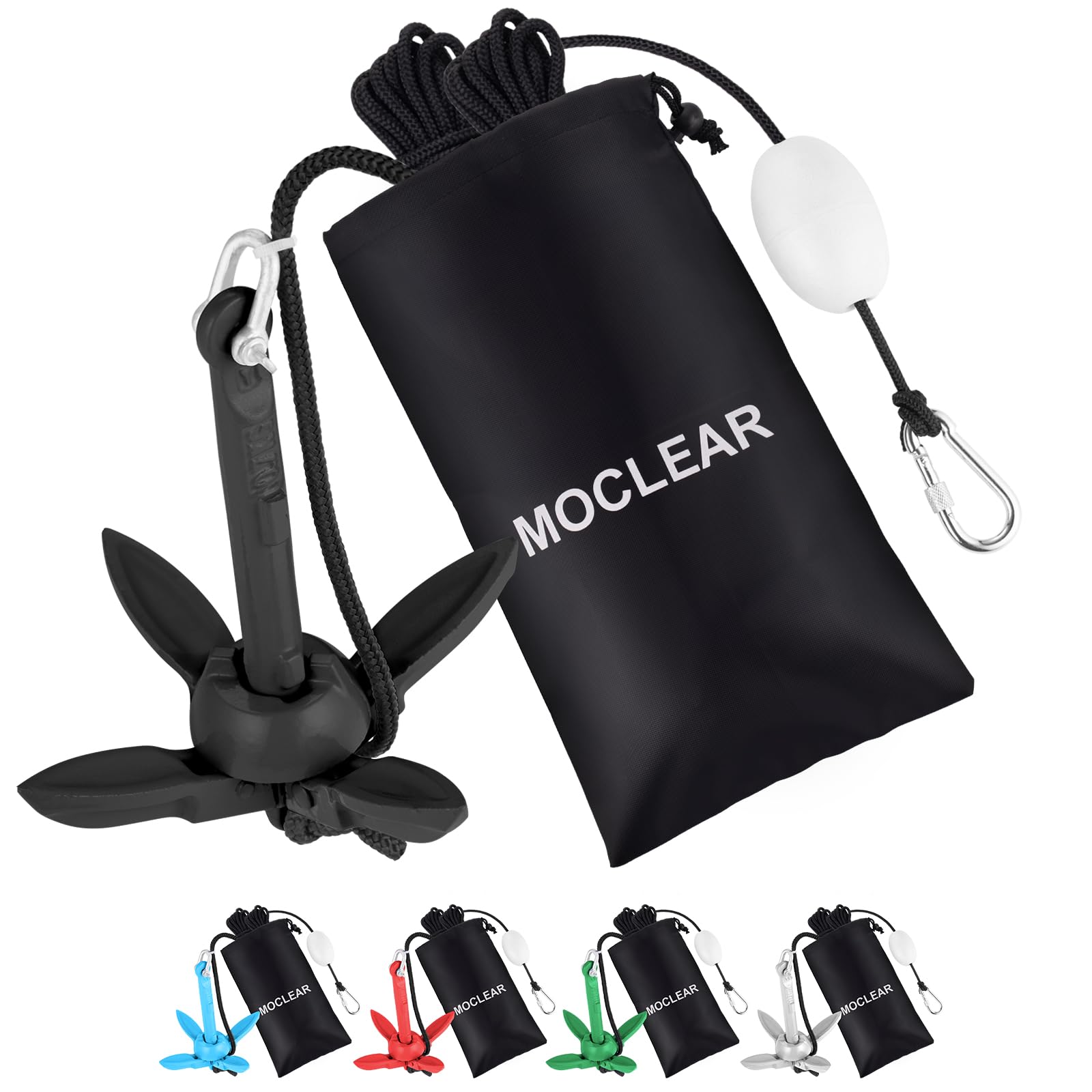 Moclear Kayak Anchor Kit, 1.5/3.5 lb Compact Folding Grapnel Anchor for Kayaks, Canoes, SUPs, Jet Skis, Small Boats - Lightweight Portable Marine Boat Anchor with Rust-Resistant Design