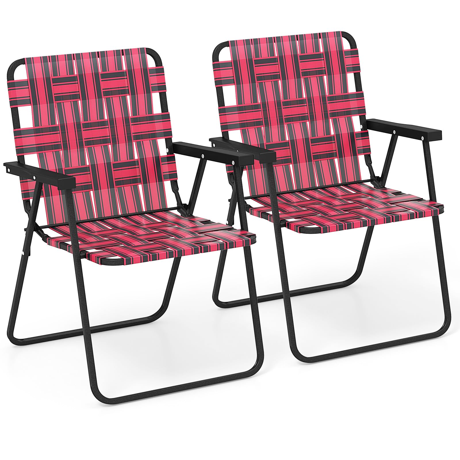 Giantex Beach Chairs for Adults 2-Pack - Camping Chair with Steel Frame, Lightweight Folding Directors Chair, Outdoor Webbing Chair for Patio, Fishing, Yard, Poolside Lawn Chairs Set