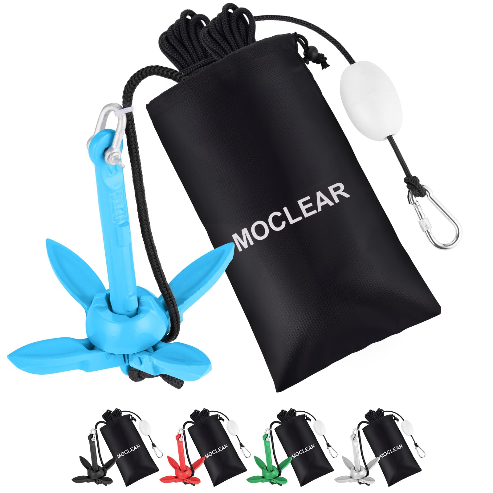 Moclear Kayak Anchor Kit, 1.5/3.5 lb Compact Folding Grapnel Anchor for Kayaks, Canoes, SUPs, Jet Skis, Small Boats - Lightweight Portable Marine Boat Anchor with Rust-Resistant Design