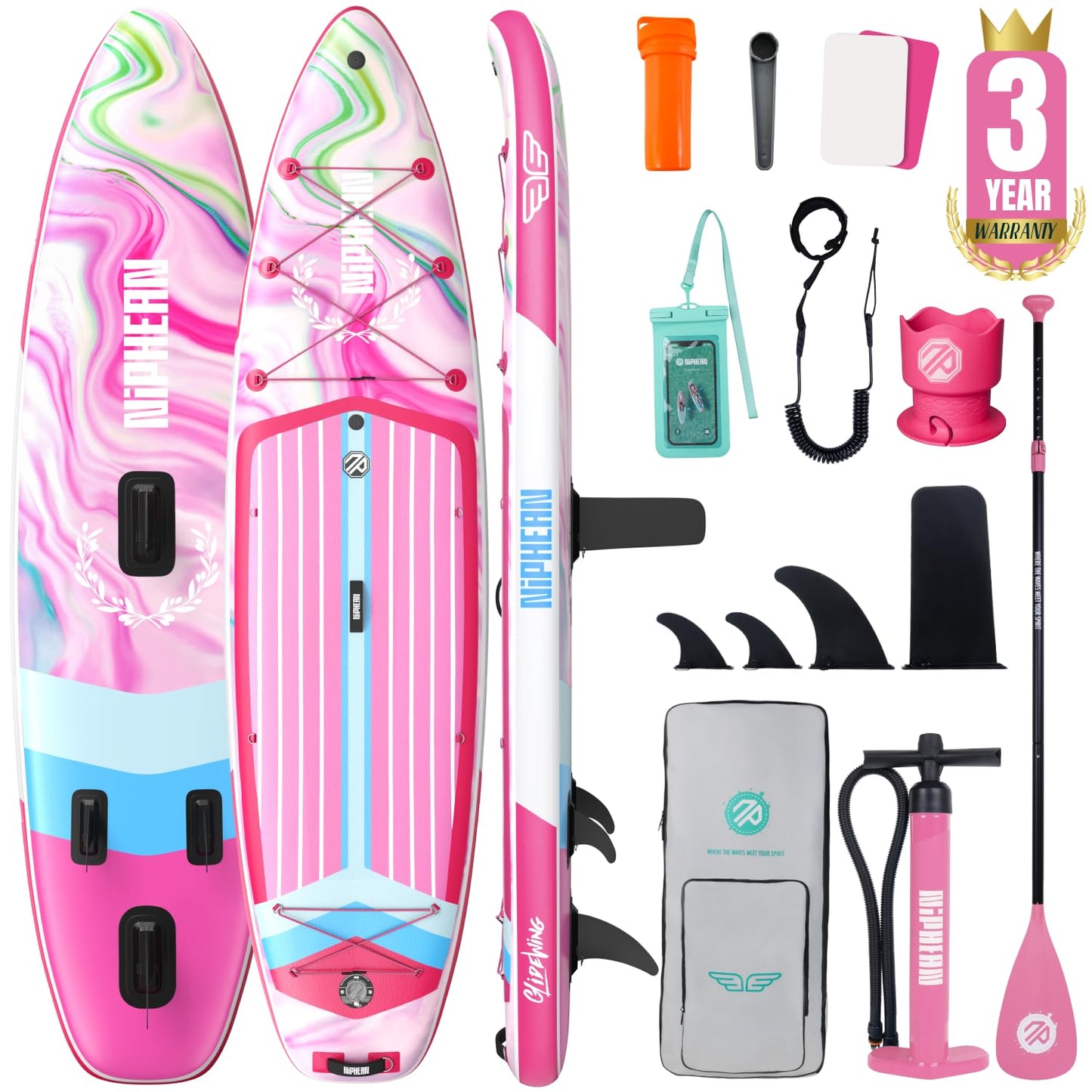 Niphean (Extra Large) Inflatable Paddle Board, SUP for 2+1 People/Family 500lbs Capacity Stand Up Paddle Board with SUP Accessories, StabilTrac Fin Non-Slip Paddleboard for Adults