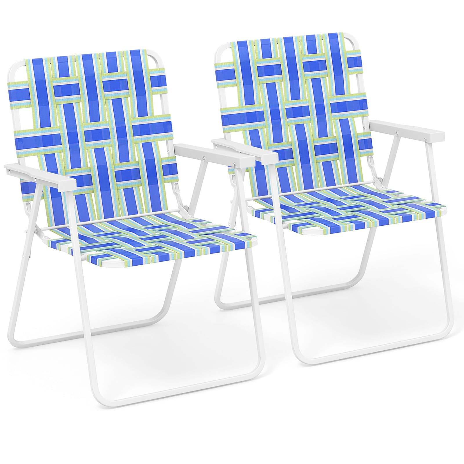 Giantex Beach Chairs for Adults 2-Pack - Camping Chair with Steel Frame, Lightweight Folding Directors Chair, Outdoor Webbing Chair for Patio, Fishing, Yard, Poolside Lawn Chairs Set