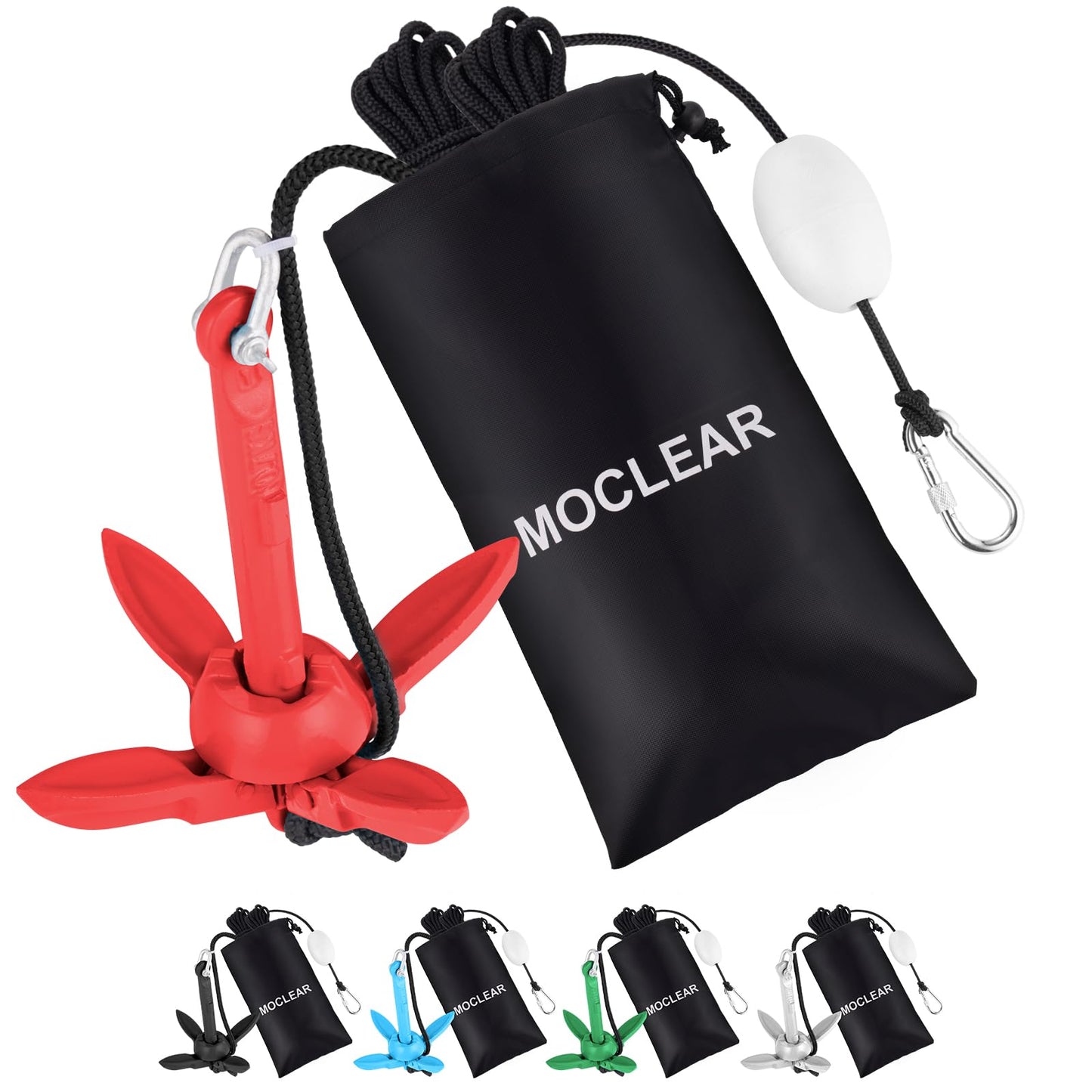 Moclear Kayak Anchor Kit, 1.5/3.5 lb Compact Folding Grapnel Anchor for Kayaks, Canoes, SUPs, Jet Skis, Small Boats - Lightweight Portable Marine Boat Anchor with Rust-Resistant Design
