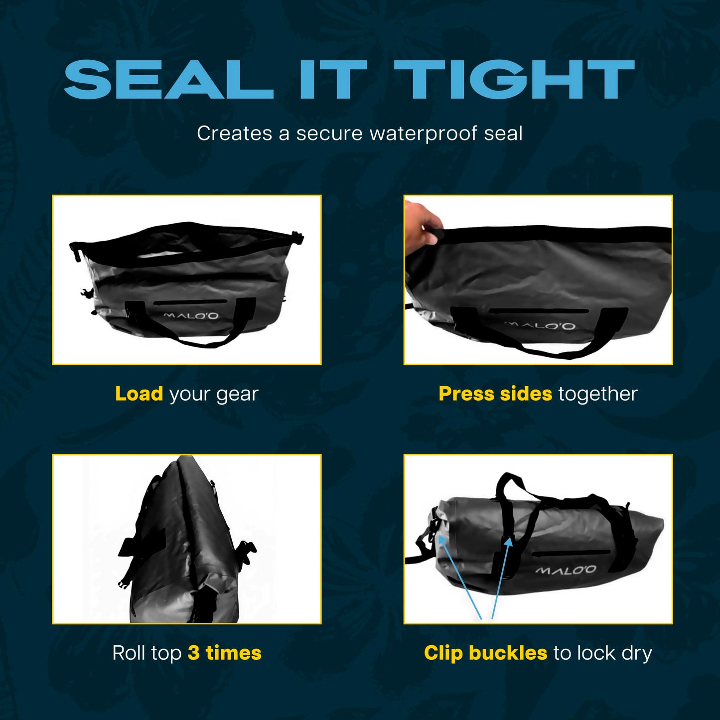 Malo’o Waterproof Dry Duffel, Heavy-Duty Roll Top Waterproof Gear Bag with Shoulder Straps & Molle Loops, Marine Duffel for Kayaking, Boating, Camping, Beach & Travel
