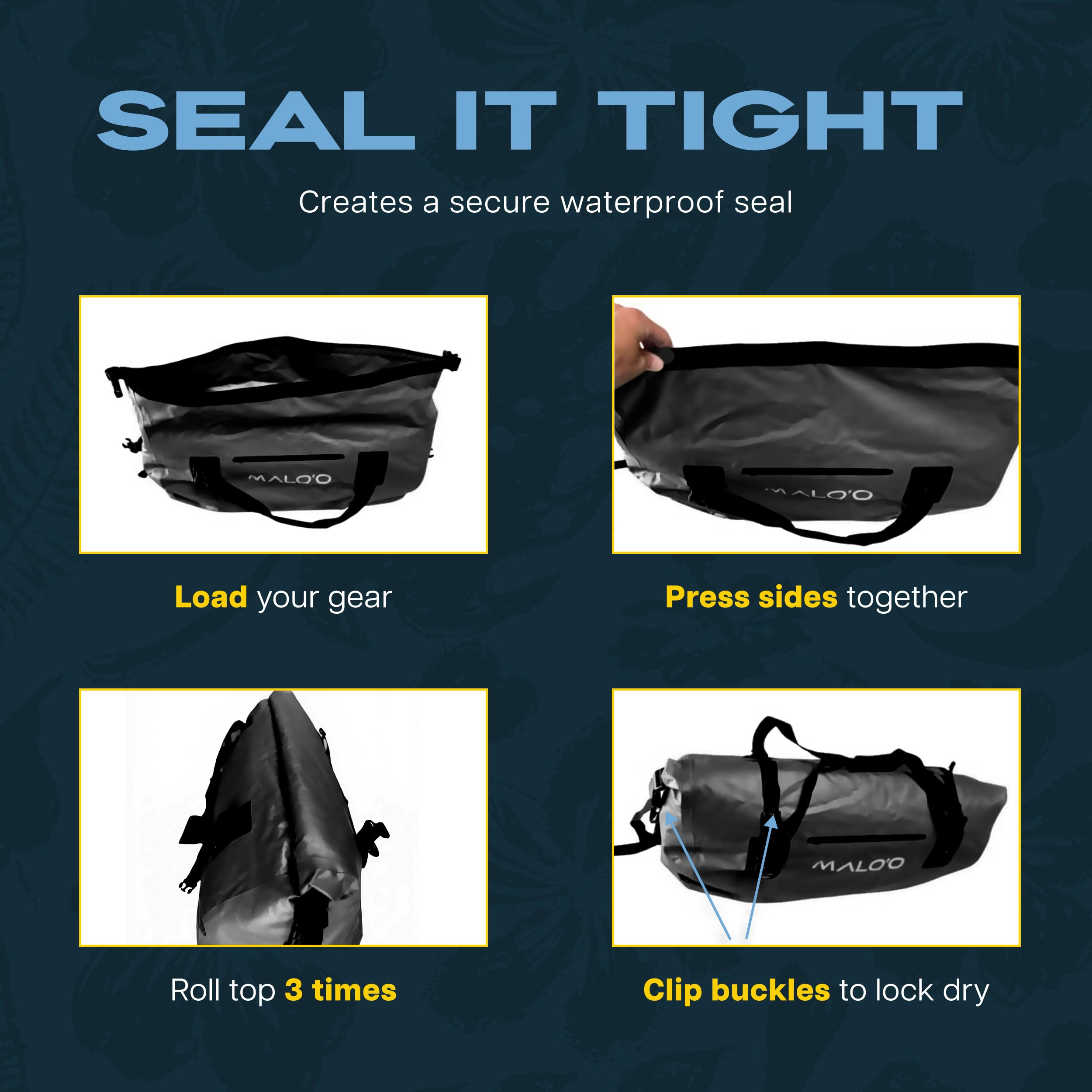Malo’o Waterproof Dry Duffel, Heavy-Duty Roll Top Waterproof Gear Bag with Shoulder Straps & Molle Loops, Marine Duffel for Kayaking, Boating, Camping, Beach & Travel