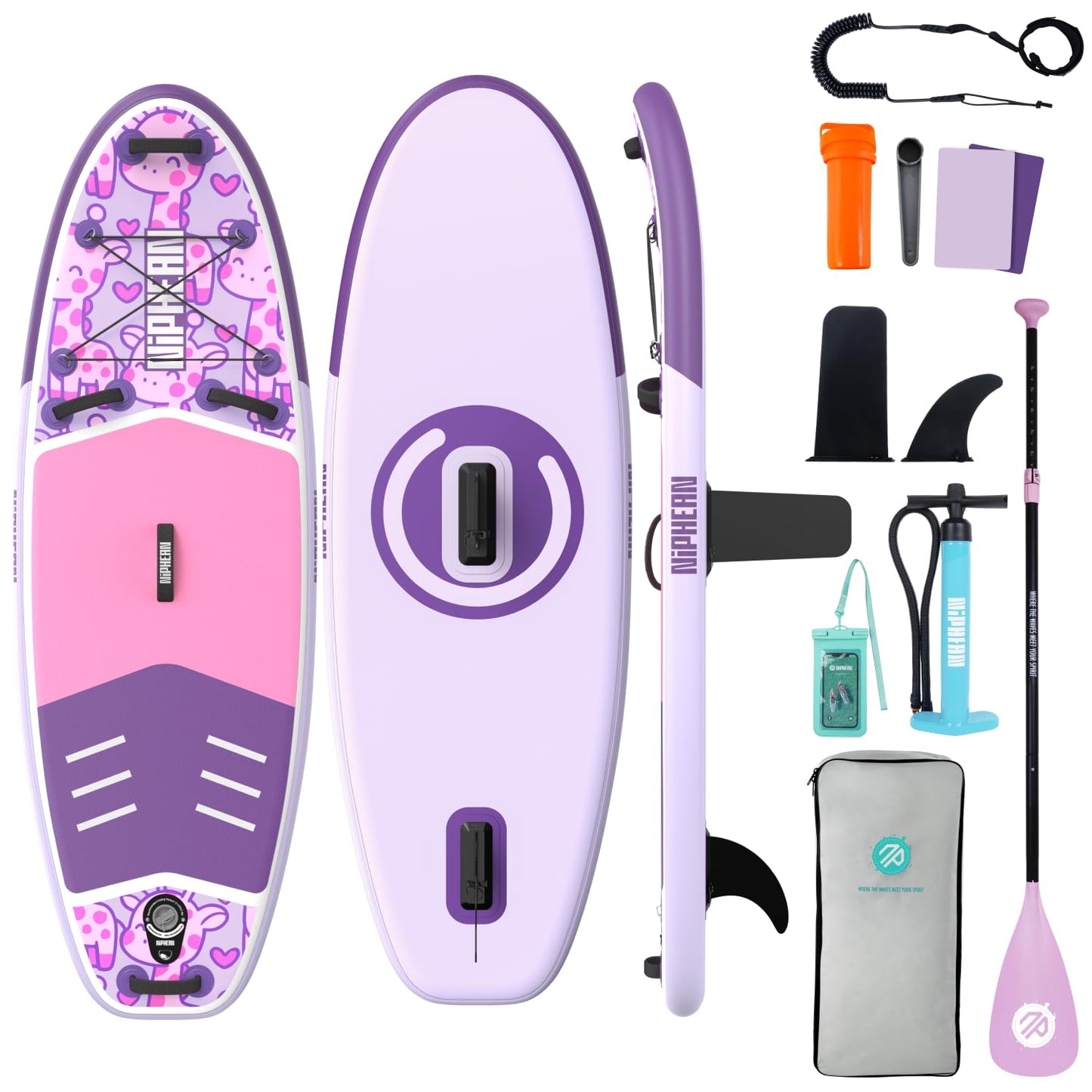 Niphean (Extra Large) Inflatable Paddle Board, SUP for 2+1 People/Family 500lbs Capacity Stand Up Paddle Board with SUP Accessories, StabilTrac Fin Non-Slip Paddleboard for Adults