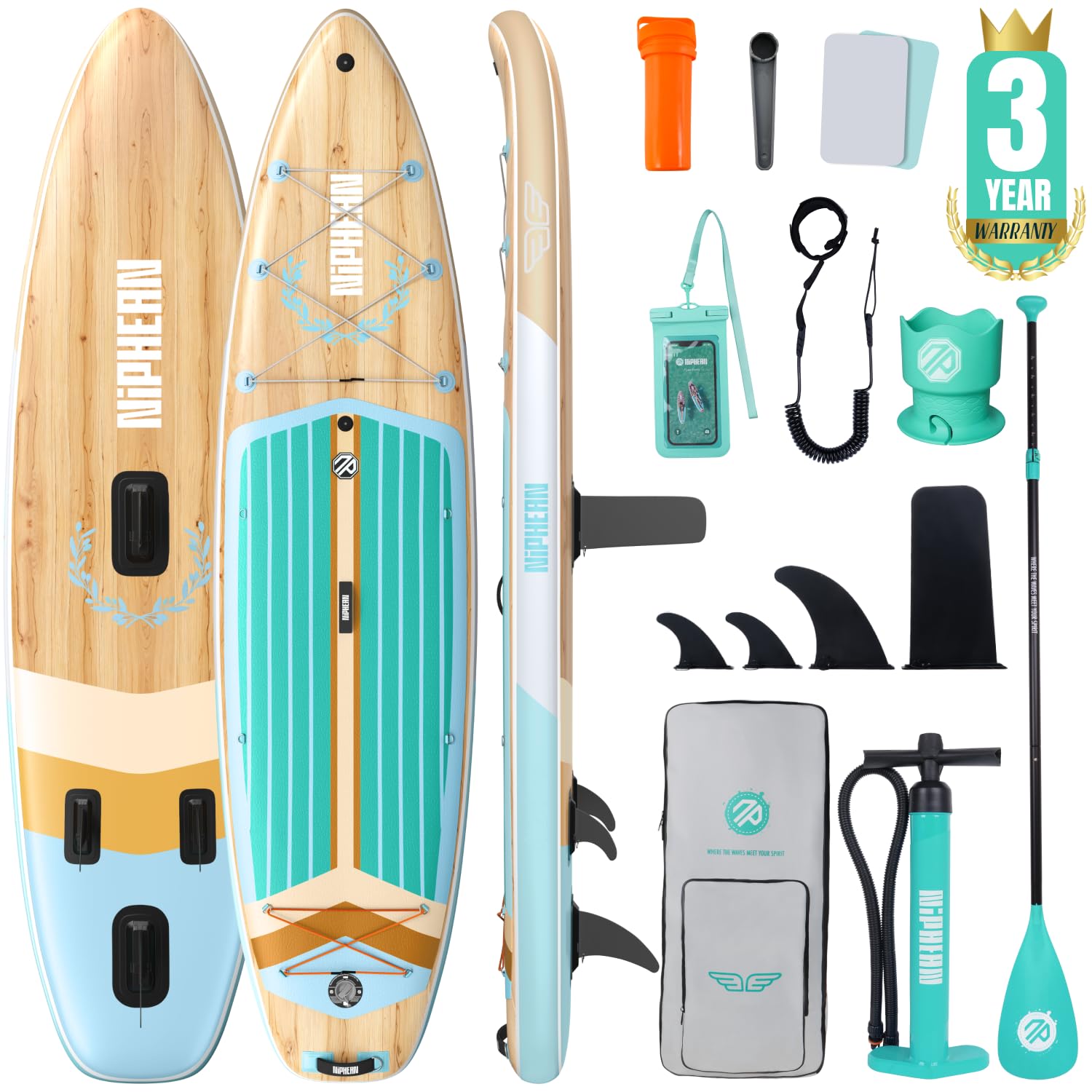 Niphean (Extra Large) Inflatable Paddle Board, SUP for 2+1 People/Family 500lbs Capacity Stand Up Paddle Board with SUP Accessories, StabilTrac Fin Non-Slip Paddleboard for Adults