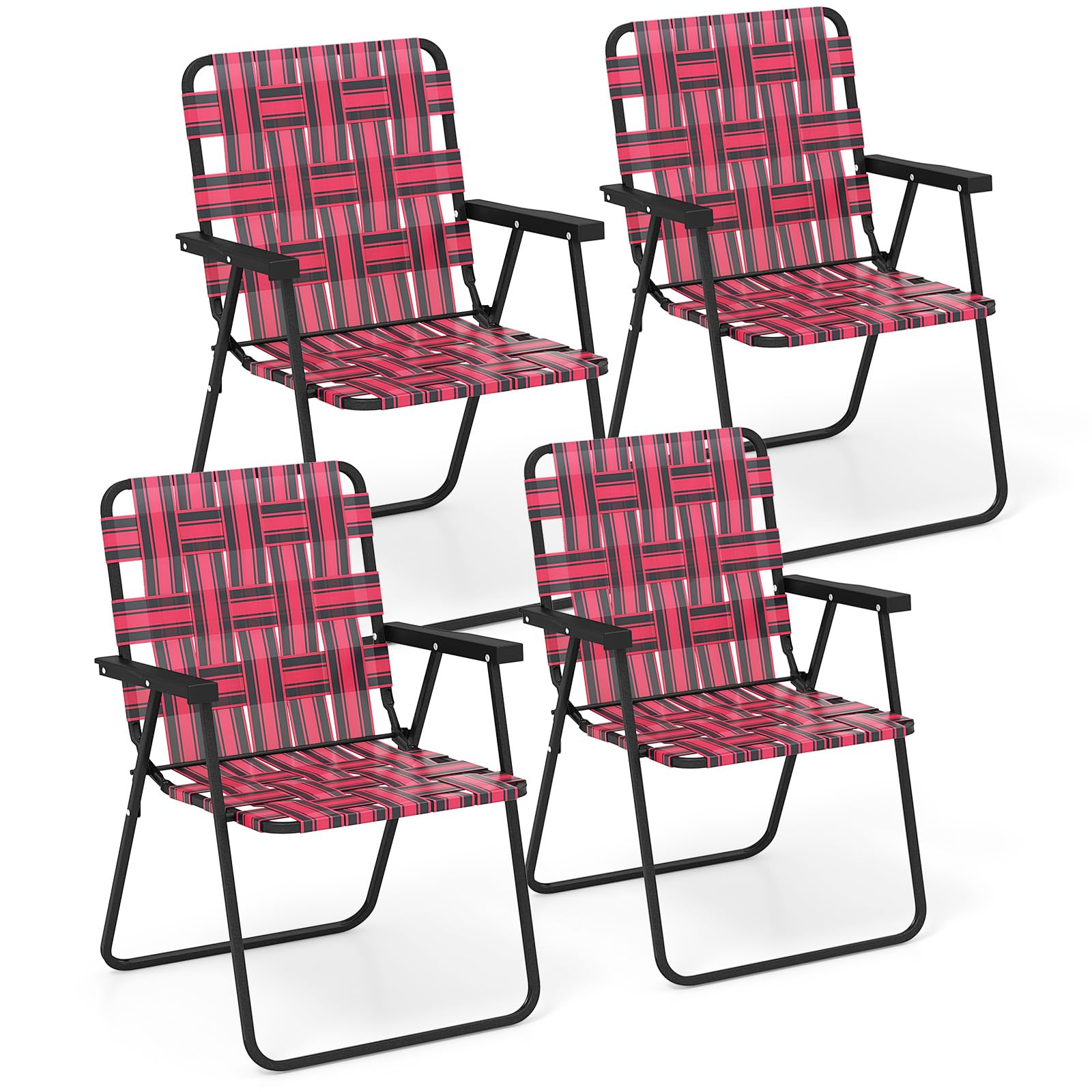 Giantex Beach Chairs for Adults 2-Pack - Camping Chair with Steel Frame, Lightweight Folding Directors Chair, Outdoor Webbing Chair for Patio, Fishing, Yard, Poolside Lawn Chairs Set