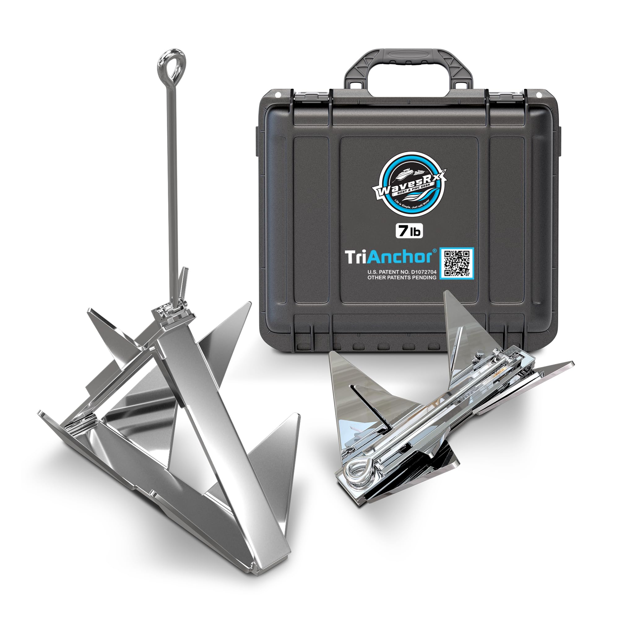 WAVESRX TriAnchor - Stainless Steel Folding PWC & Boat Anchor | Sets Instantly for Effortless Boat & Jet Ski Anchoring | Compact Patent-Pending Design Grips Better Than Plow, Fluke or Box Anchor