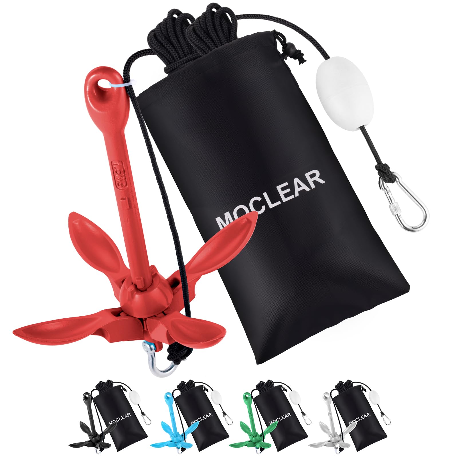 Moclear Kayak Anchor Kit, 1.5/3.5 lb Compact Folding Grapnel Anchor for Kayaks, Canoes, SUPs, Jet Skis, Small Boats - Lightweight Portable Marine Boat Anchor with Rust-Resistant Design
