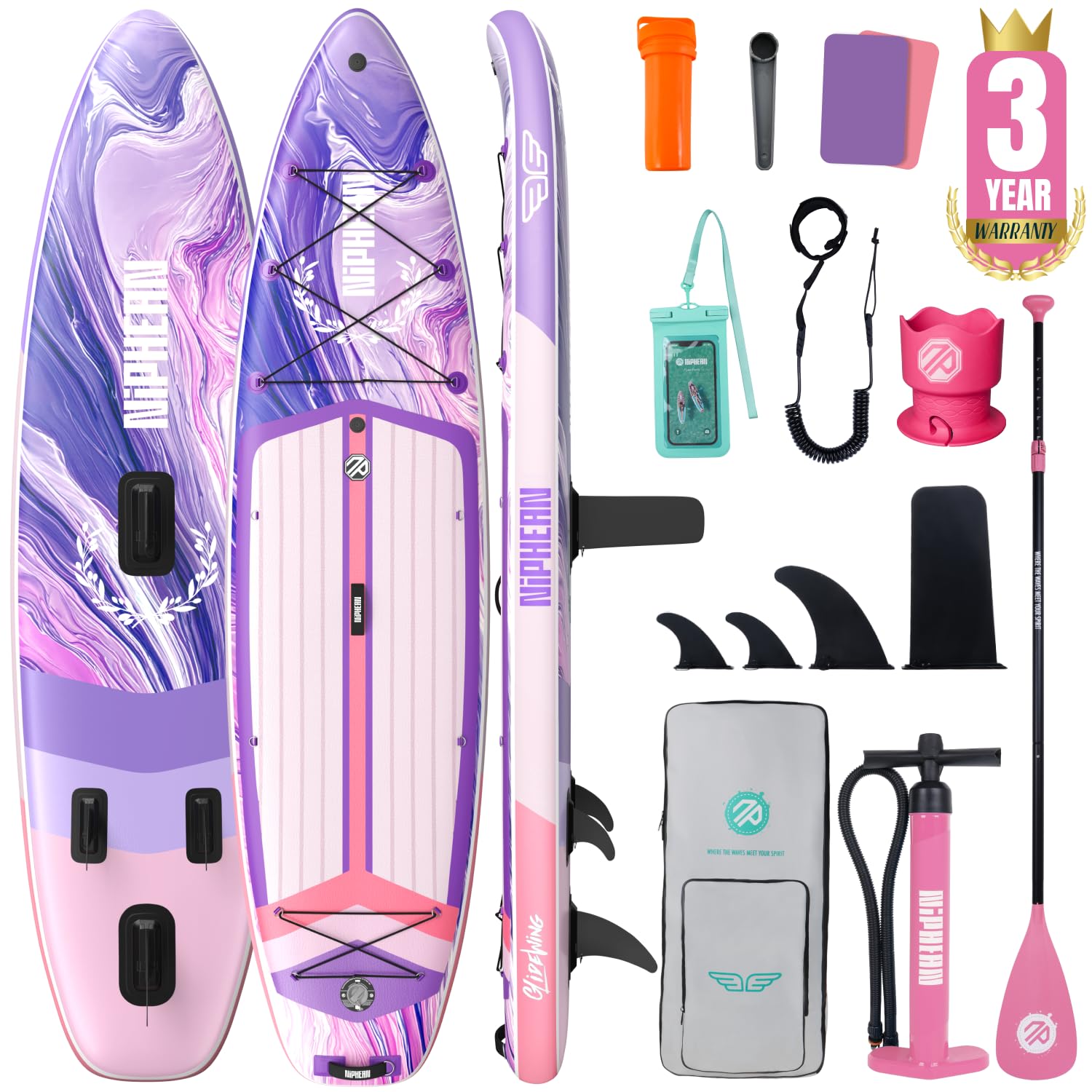 Niphean (Extra Large) Inflatable Paddle Board, SUP for 2+1 People/Family 500lbs Capacity Stand Up Paddle Board with SUP Accessories, StabilTrac Fin Non-Slip Paddleboard for Adults