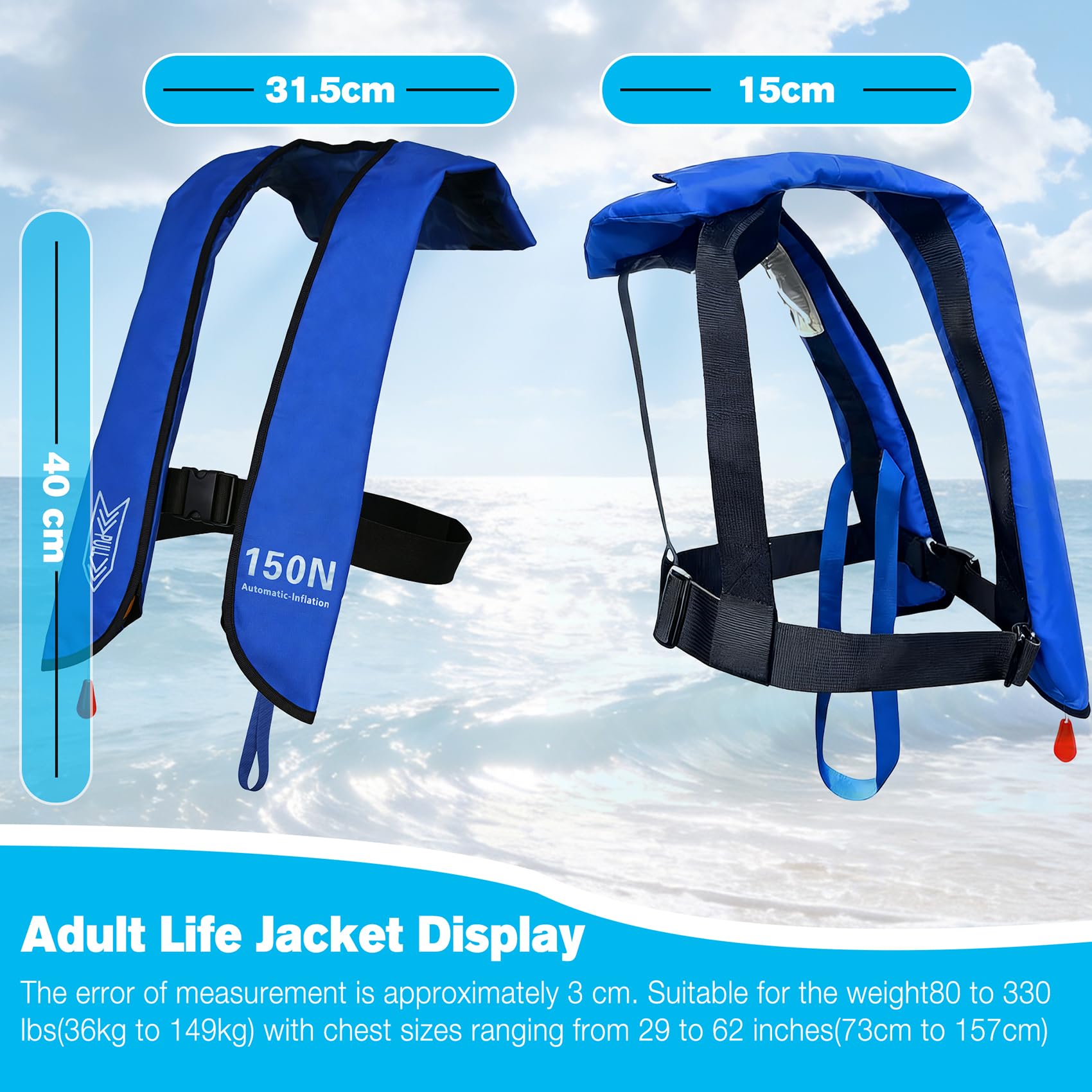 Inflatable Life-Jacket for Adults| Life-Vest Inflation-PFD with Whistle| Automatic & Manual Lightweight Supports up to 300 lbs for Kayaking Fishing Boating
