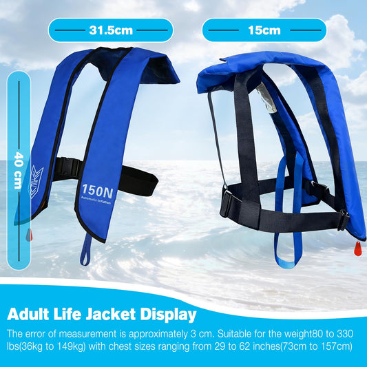 Inflatable Life-Jacket for Adults| Life-Vest Inflation-PFD with Whistle| Automatic & Manual Lightweight Supports up to 300 lbs for Kayaking Fishing Boating