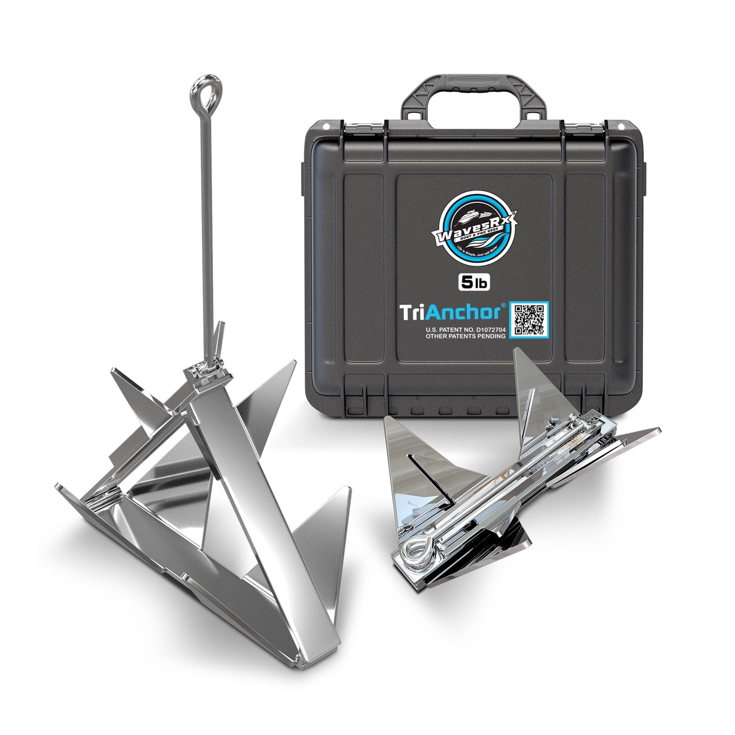 WAVESRX TriAnchor - Stainless Steel Folding PWC & Boat Anchor | Sets Instantly for Effortless Boat & Jet Ski Anchoring | Compact Patent-Pending Design Grips Better Than Plow, Fluke or Box Anchor
