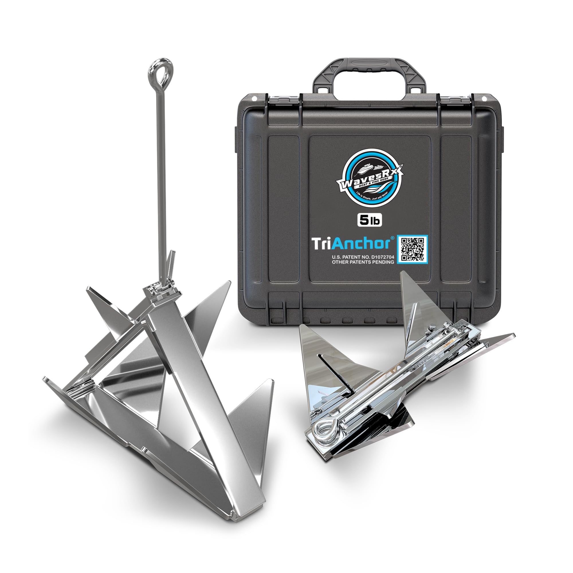 WAVESRX TriAnchor - Stainless Steel Folding PWC & Boat Anchor | Sets Instantly for Effortless Boat & Jet Ski Anchoring | Compact Patent-Pending Design Grips Better Than Plow, Fluke or Box Anchor
