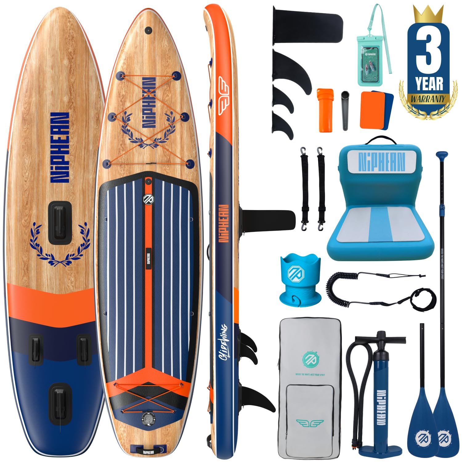 Niphean (Extra Large) Inflatable Paddle Board, SUP for 2+1 People/Family 500lbs Capacity Stand Up Paddle Board with SUP Accessories, StabilTrac Fin Non-Slip Paddleboard for Adults