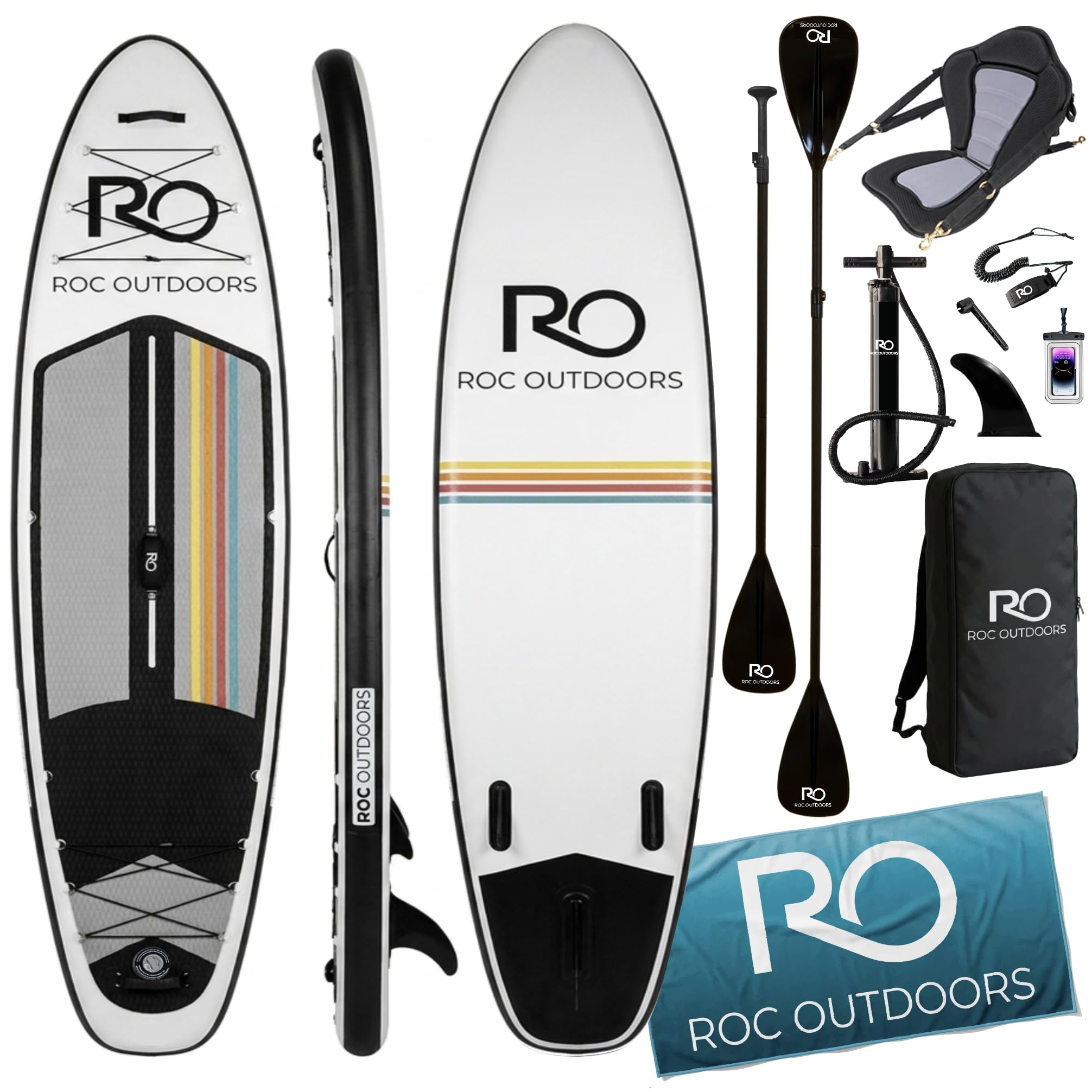Roc Inflatable Stand Up Paddle Board 10' 6" with Premium SUP Paddle Board Accessories, Wide Stable Design, Non-Slip Comfort Deck for Youth & Adults
