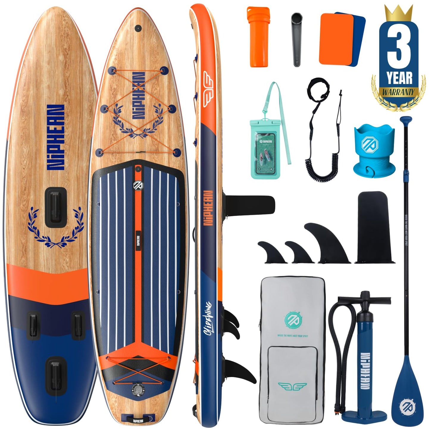 Niphean (Extra Large) Inflatable Paddle Board, SUP for 2+1 People/Family 500lbs Capacity Stand Up Paddle Board with SUP Accessories, StabilTrac Fin Non-Slip Paddleboard for Adults