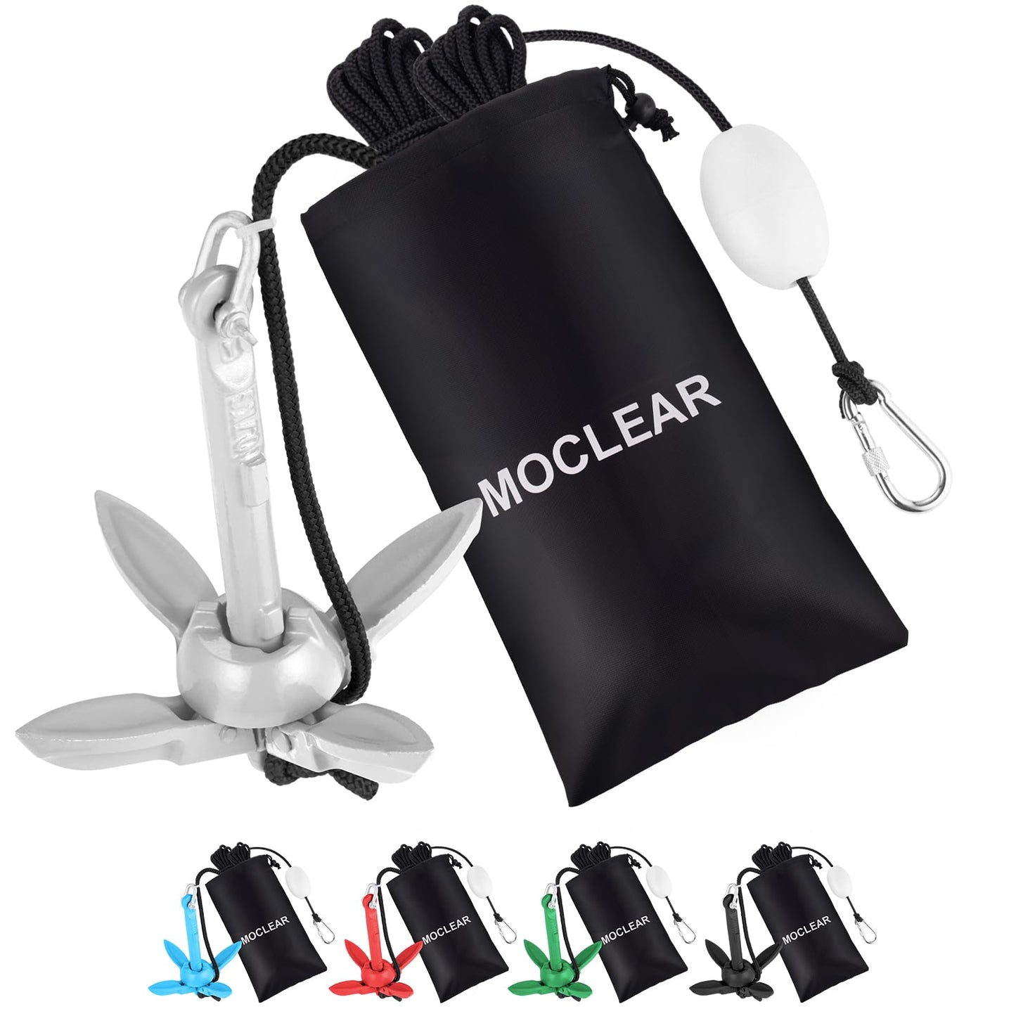 Moclear Kayak Anchor Kit, 1.5/3.5 lb Compact Folding Grapnel Anchor for Kayaks, Canoes, SUPs, Jet Skis, Small Boats - Lightweight Portable Marine Boat Anchor with Rust-Resistant Design