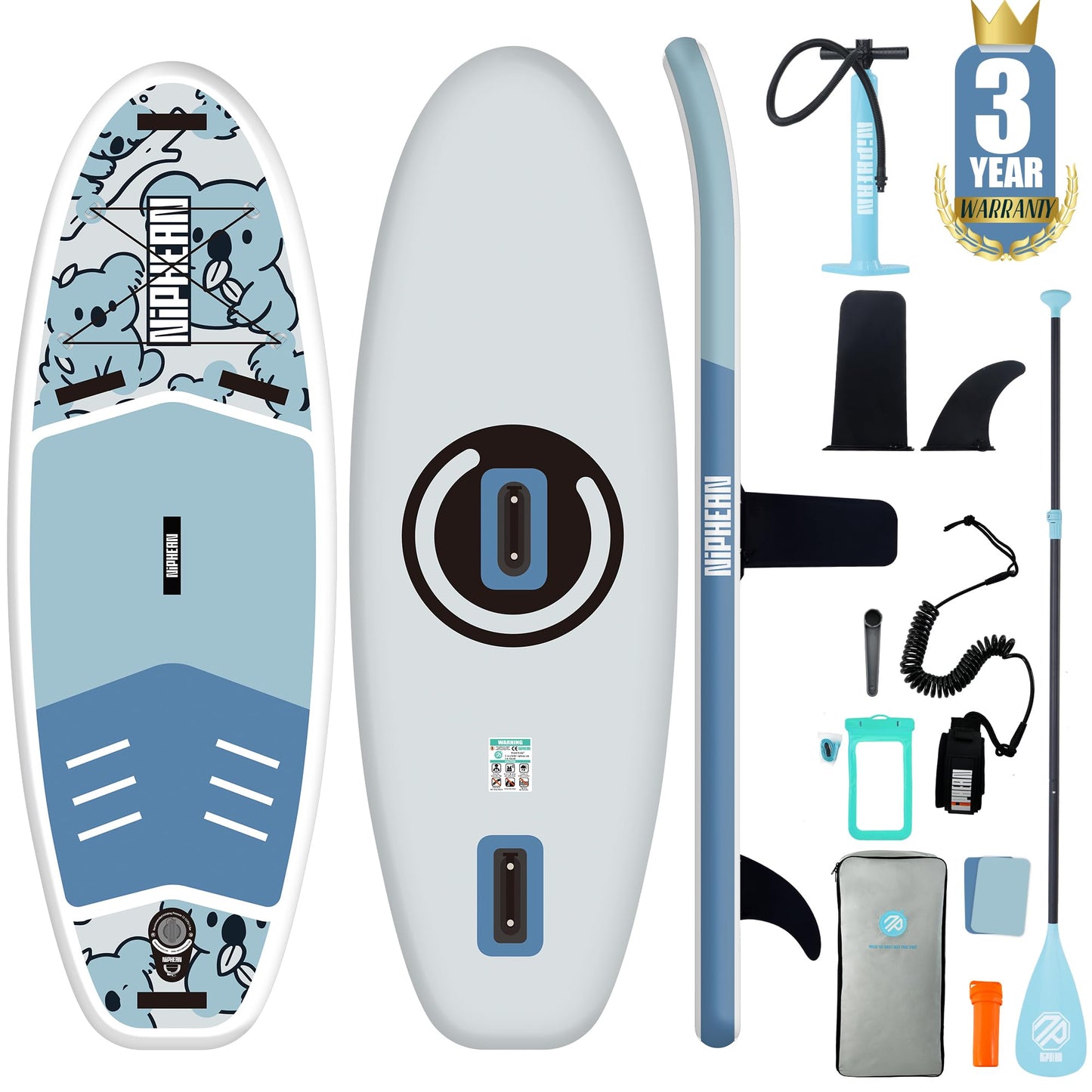 Niphean (Extra Large) Inflatable Paddle Board, SUP for 2+1 People/Family 500lbs Capacity Stand Up Paddle Board with SUP Accessories, StabilTrac Fin Non-Slip Paddleboard for Adults