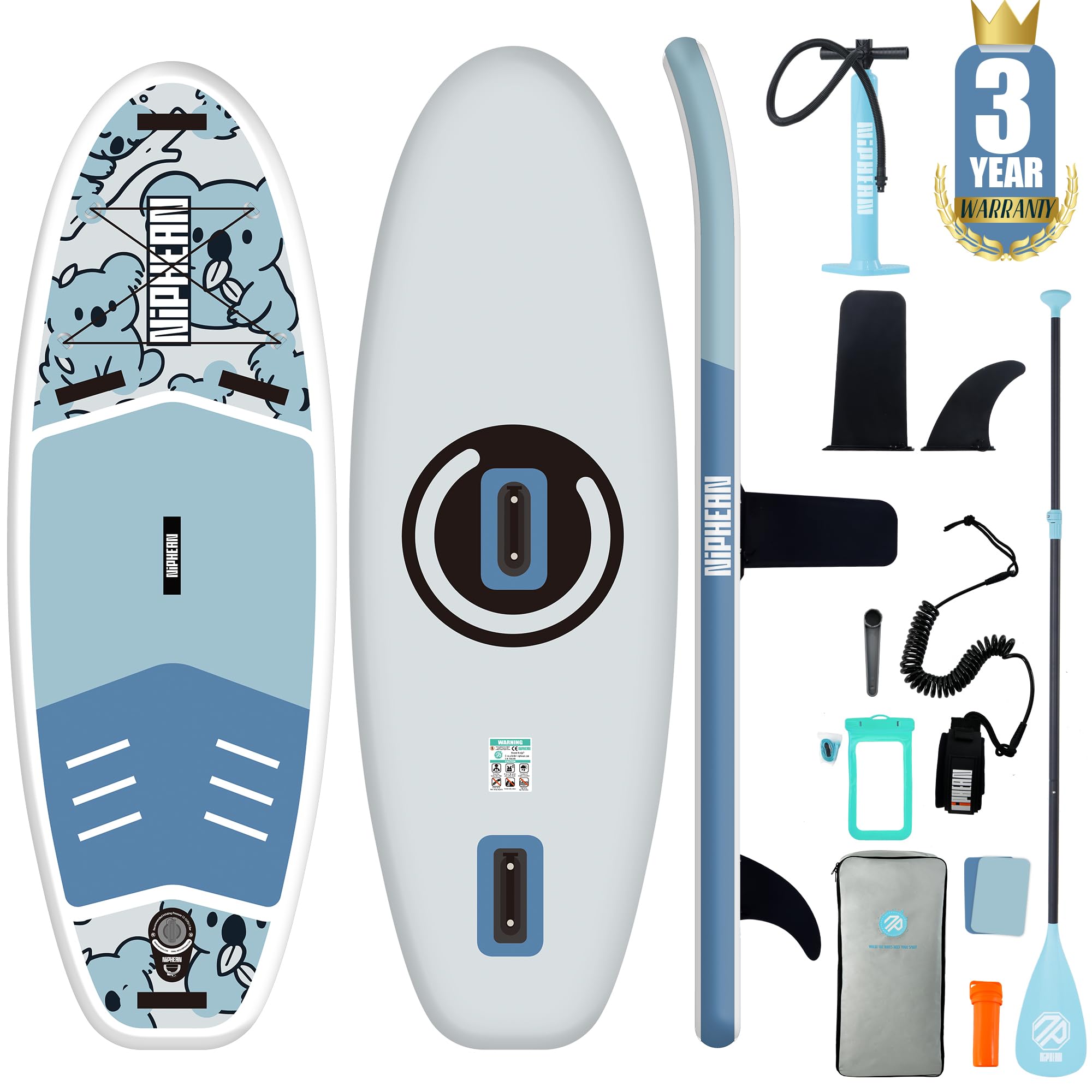 Niphean (Extra Large) Inflatable Paddle Board, SUP for 2+1 People/Family 500lbs Capacity Stand Up Paddle Board with SUP Accessories, StabilTrac Fin Non-Slip Paddleboard for Adults