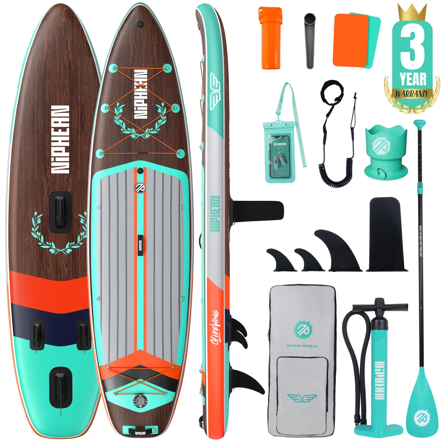 Niphean (Extra Large) Inflatable Paddle Board, SUP for 2+1 People/Family 500lbs Capacity Stand Up Paddle Board with SUP Accessories, StabilTrac Fin Non-Slip Paddleboard for Adults