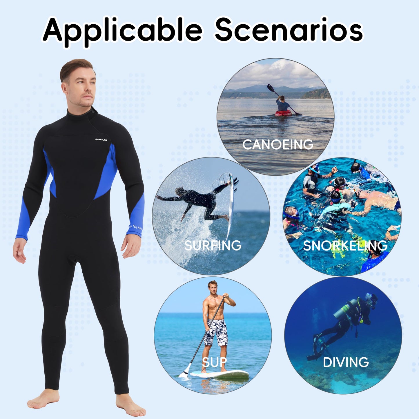 Aunua Wetsuits Men 5mm Fullsuit Superstretch Neoprene GBS Seams Keep Warm Surfing Diving Snorkeling Wetsuit