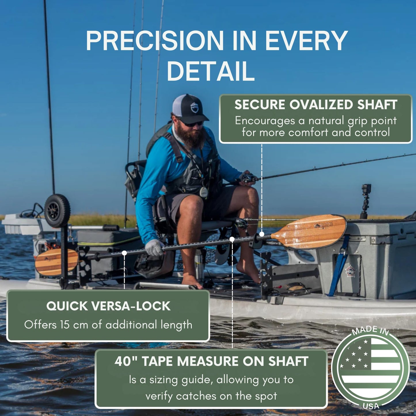 Bending Branches Angler Navigator Versa-Lok™ Kayak Paddle, Durable Wood for Moder-Day Kayaker, Wooden Blade with Rockgard® Tip Protection, 100% Carbon Shaft, Lightweight