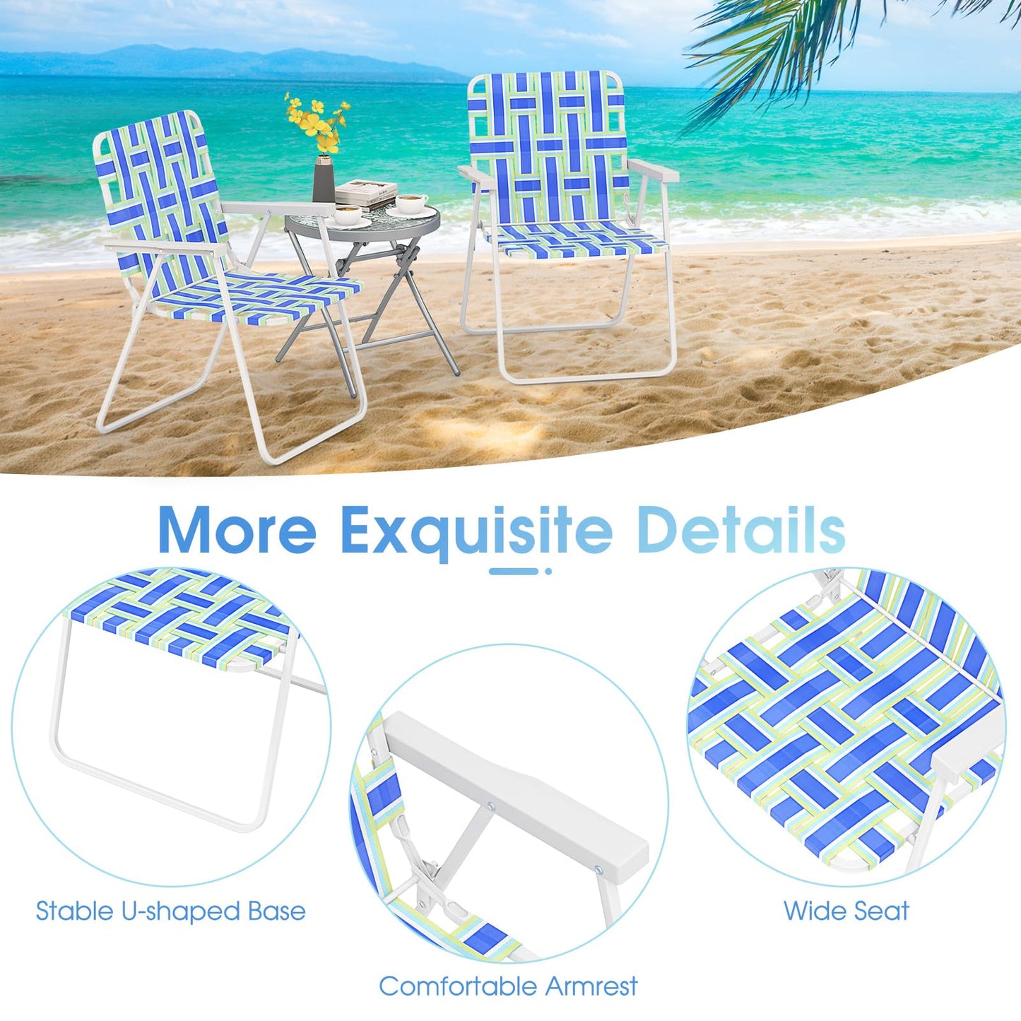 Giantex Beach Chairs for Adults 2-Pack - Camping Chair with Steel Frame, Lightweight Folding Directors Chair, Outdoor Webbing Chair for Patio, Fishing, Yard, Poolside Lawn Chairs Set