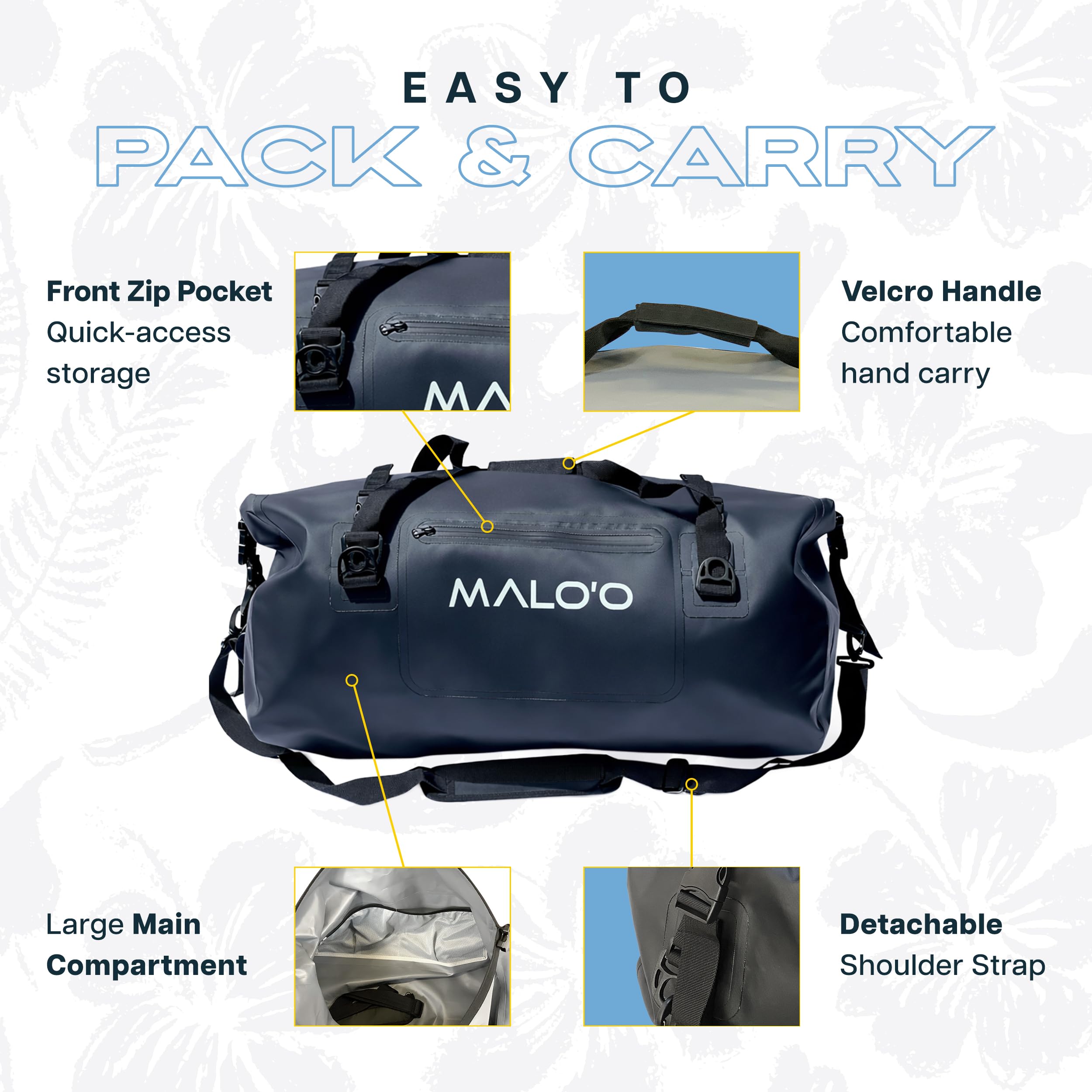 Malo’o Waterproof Dry Duffel, Heavy-Duty Roll Top Waterproof Gear Bag with Shoulder Straps & Molle Loops, Marine Duffel for Kayaking, Boating, Camping, Beach & Travel