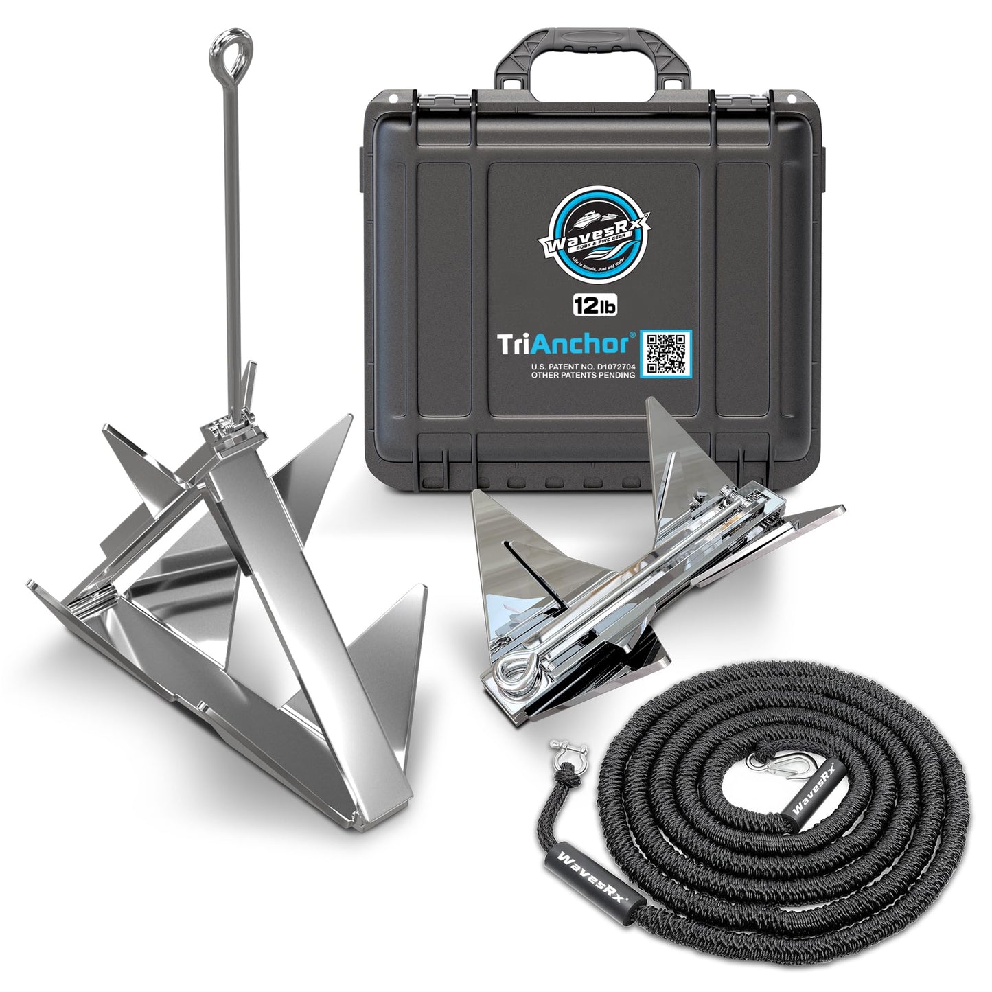 WAVESRX TriAnchor - Stainless Steel Folding PWC & Boat Anchor | Sets Instantly for Effortless Boat & Jet Ski Anchoring | Compact Patent-Pending Design Grips Better Than Plow, Fluke or Box Anchor