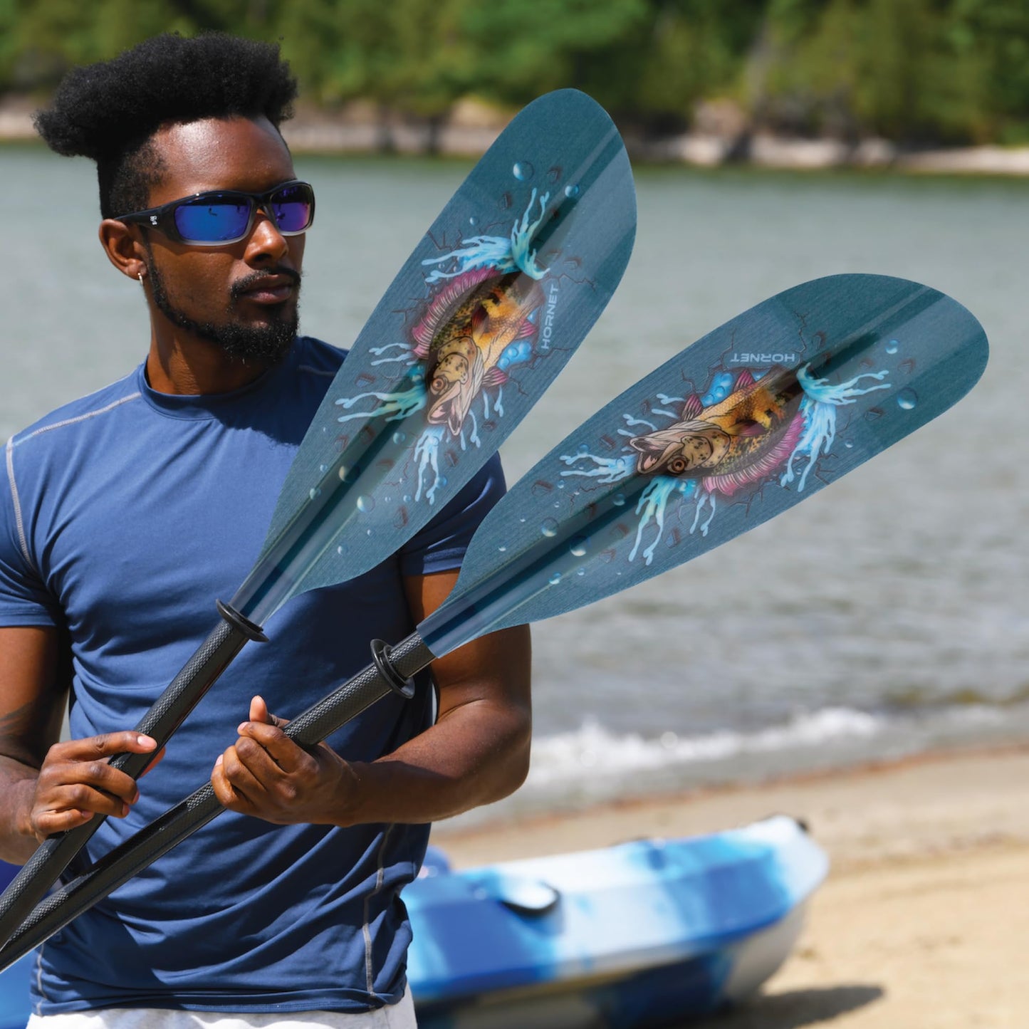 Hornet Watersports Fiberglass Kayak Paddle for Adults- Ideal for Touring, Fishing and Boating- 90.5 inches / 230CM Adjustable with Carbon Fiber Shaft- Kayak Oars Kayaking Equipment