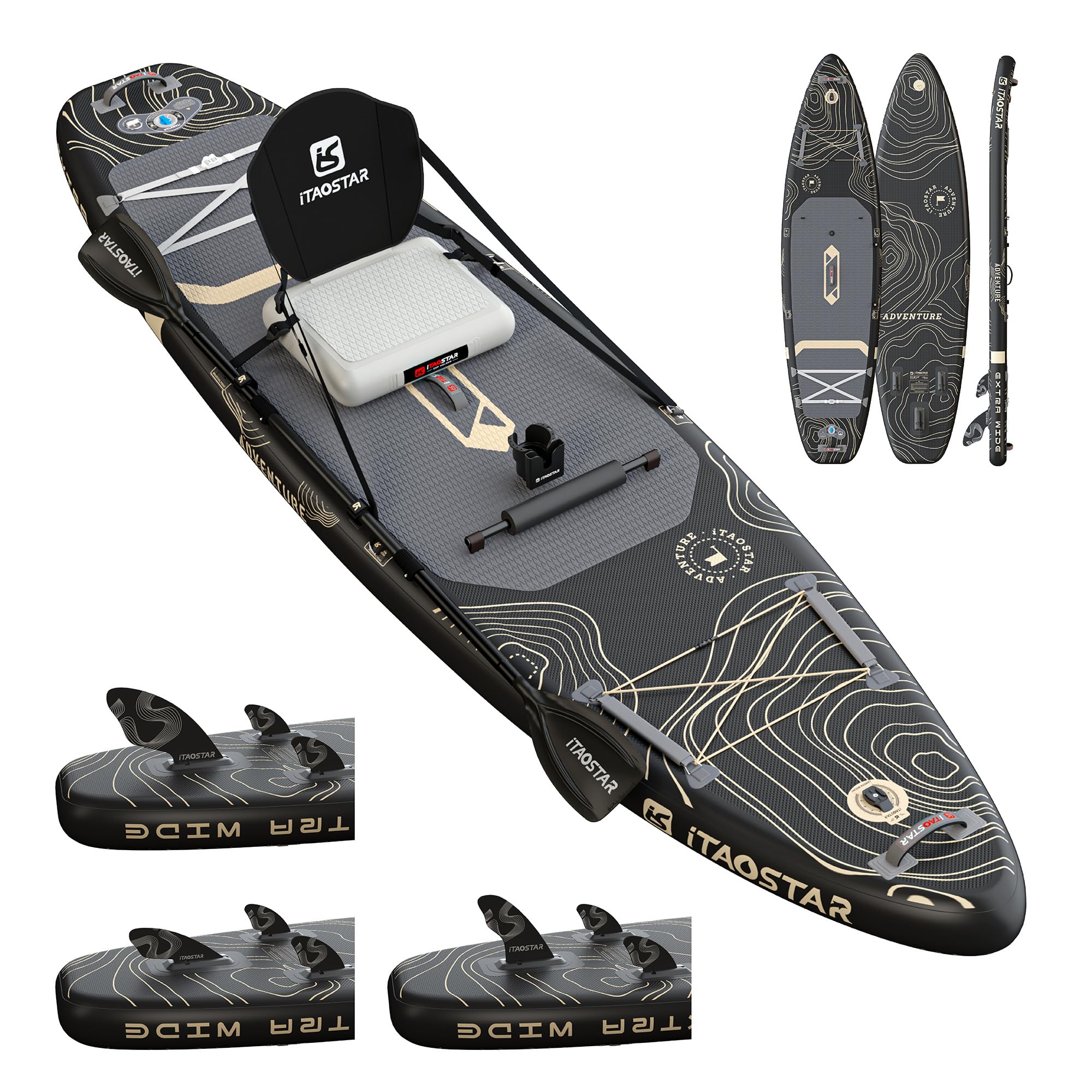 iTAOSTAR Adventure 12'× 35"/39" Inflatable Stand Up Paddle Board with Seat, Extra Wide SUP Board with 5 Fins Stable Design for Familly, Youth, All Skill Levels, Lakes, Oceans & Fishing
