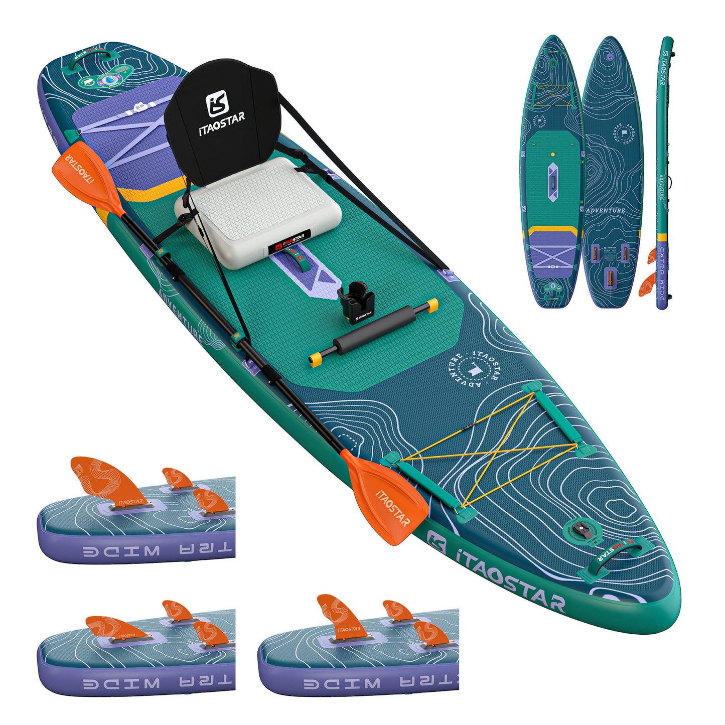 iTAOSTAR Adventure 12'× 35"/39" Inflatable Stand Up Paddle Board with Seat, Extra Wide SUP Board with 5 Fins Stable Design for Familly, Youth, All Skill Levels, Lakes, Oceans & Fishing