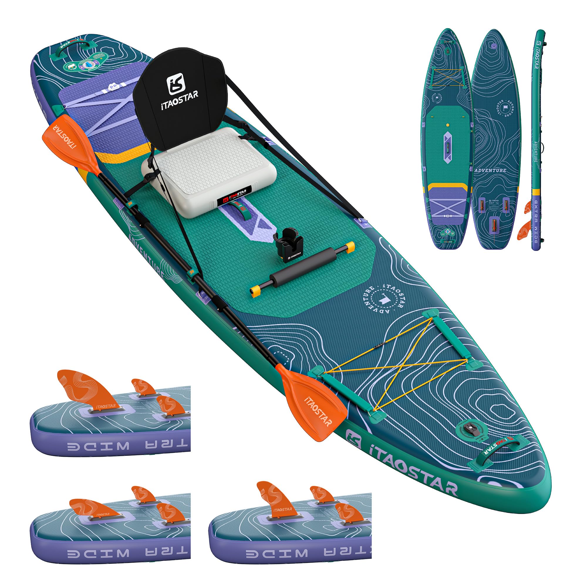 iTAOSTAR Adventure 12'× 35"/39" Inflatable Stand Up Paddle Board with Seat, Extra Wide SUP Board with 5 Fins Stable Design for Familly, Youth, All Skill Levels, Lakes, Oceans & Fishing