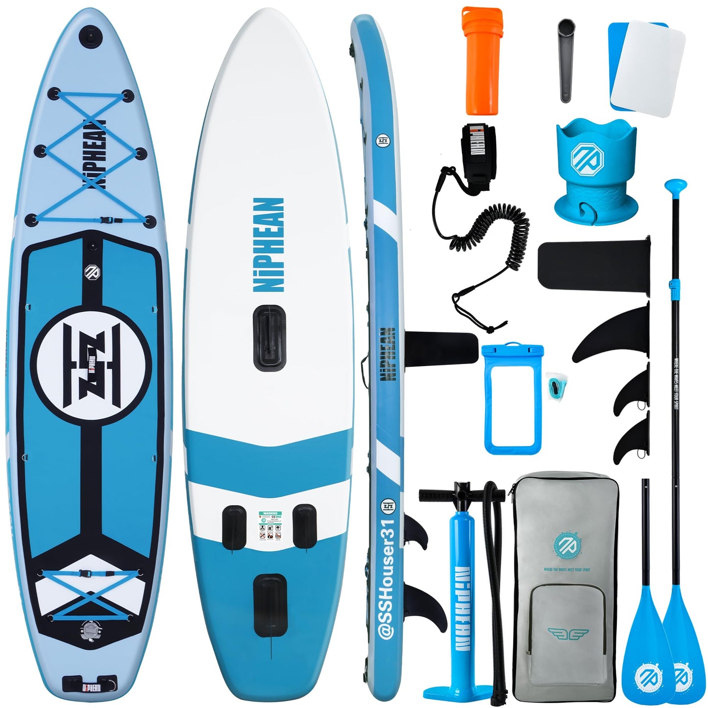 Niphean (Extra Large) Inflatable Paddle Board, SUP for 2+1 People/Family 500lbs Capacity Stand Up Paddle Board with SUP Accessories, StabilTrac Fin Non-Slip Paddleboard for Adults