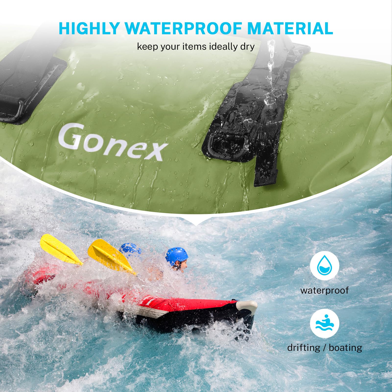 Gonex 40L 60L 80L Extra Large Waterproof Duffle Travel Dry Duffel Bag Heavy Duty Bag with Durable Straps & Handles for Kayaking Paddleboarding Boating Rafting Fishing