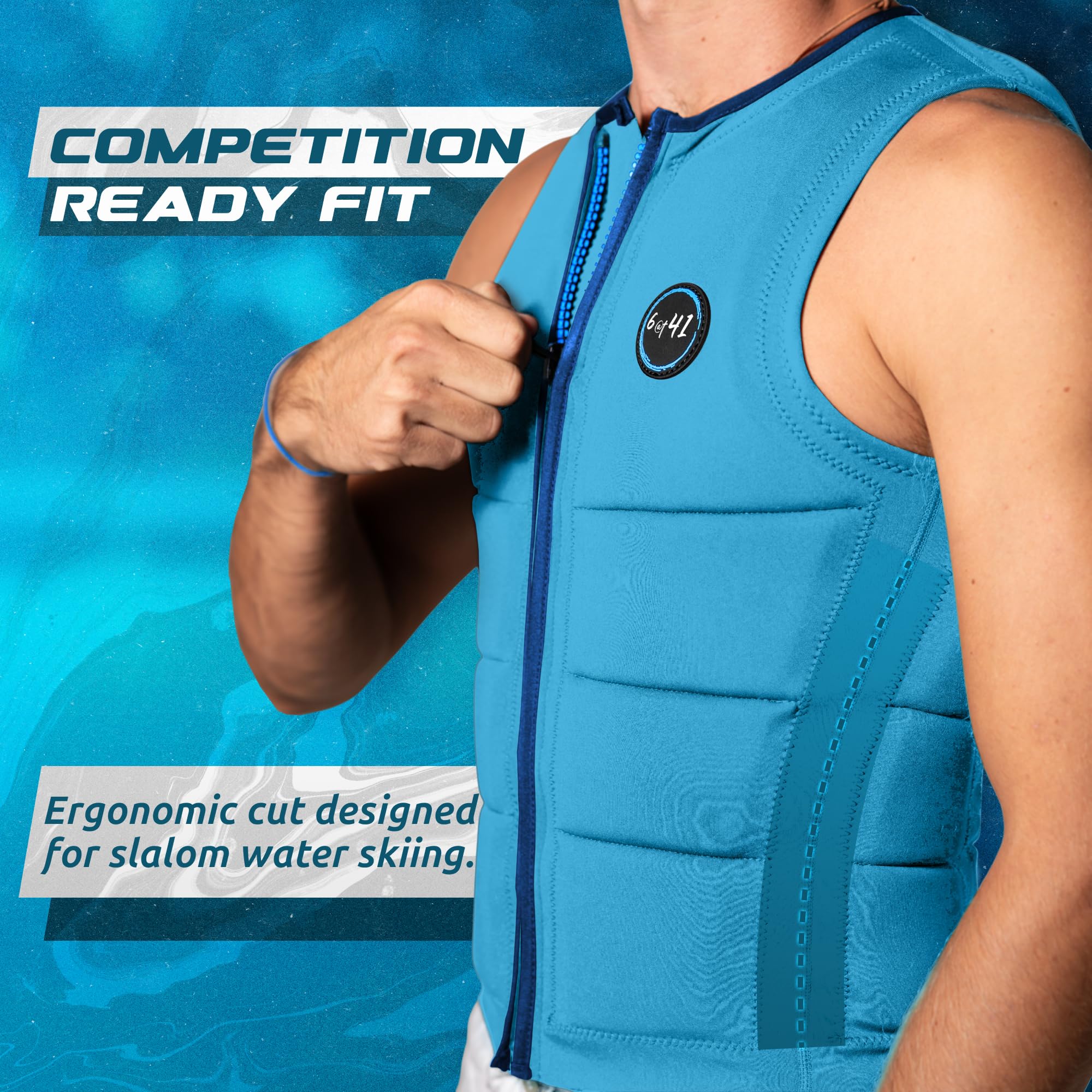 6@t41 Slalom Water Ski Competition Vest – Padded Jacket for Slalom & Trick Skiing with Maximum Movement Design, Jacket High-Performance Fit
