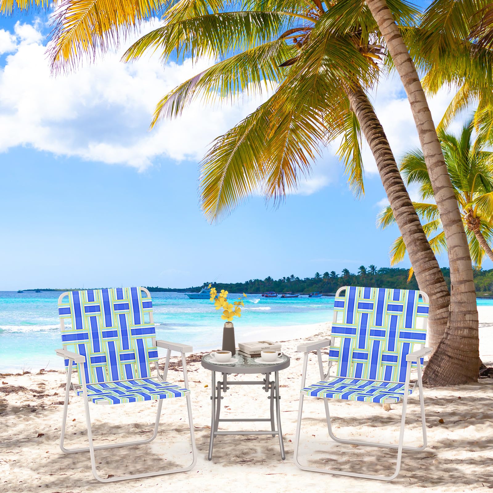 Giantex Beach Chairs for Adults 2-Pack - Camping Chair with Steel Frame, Lightweight Folding Directors Chair, Outdoor Webbing Chair for Patio, Fishing, Yard, Poolside Lawn Chairs Set