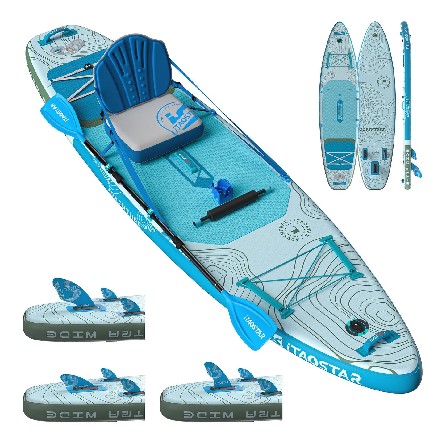 iTAOSTAR Adventure 12'× 35"/39" Inflatable Stand Up Paddle Board with Seat, Extra Wide SUP Board with 5 Fins Stable Design for Familly, Youth, All Skill Levels, Lakes, Oceans & Fishing