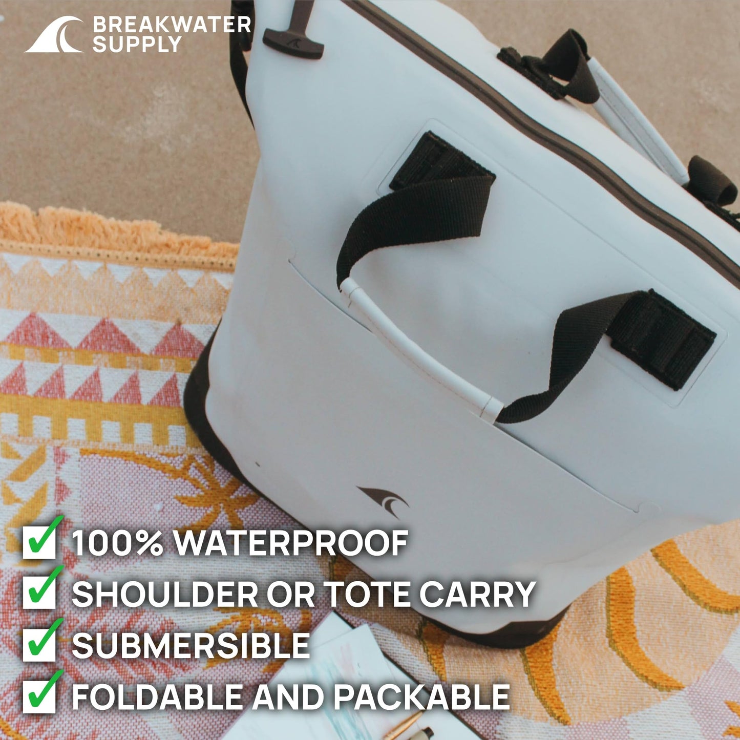 Breakwater Supply™ Waterproof Utility Tote Travel Bag with Shoulder Strap & Zipper | IP68 Ocean-Grade | Sandproof | Riverton