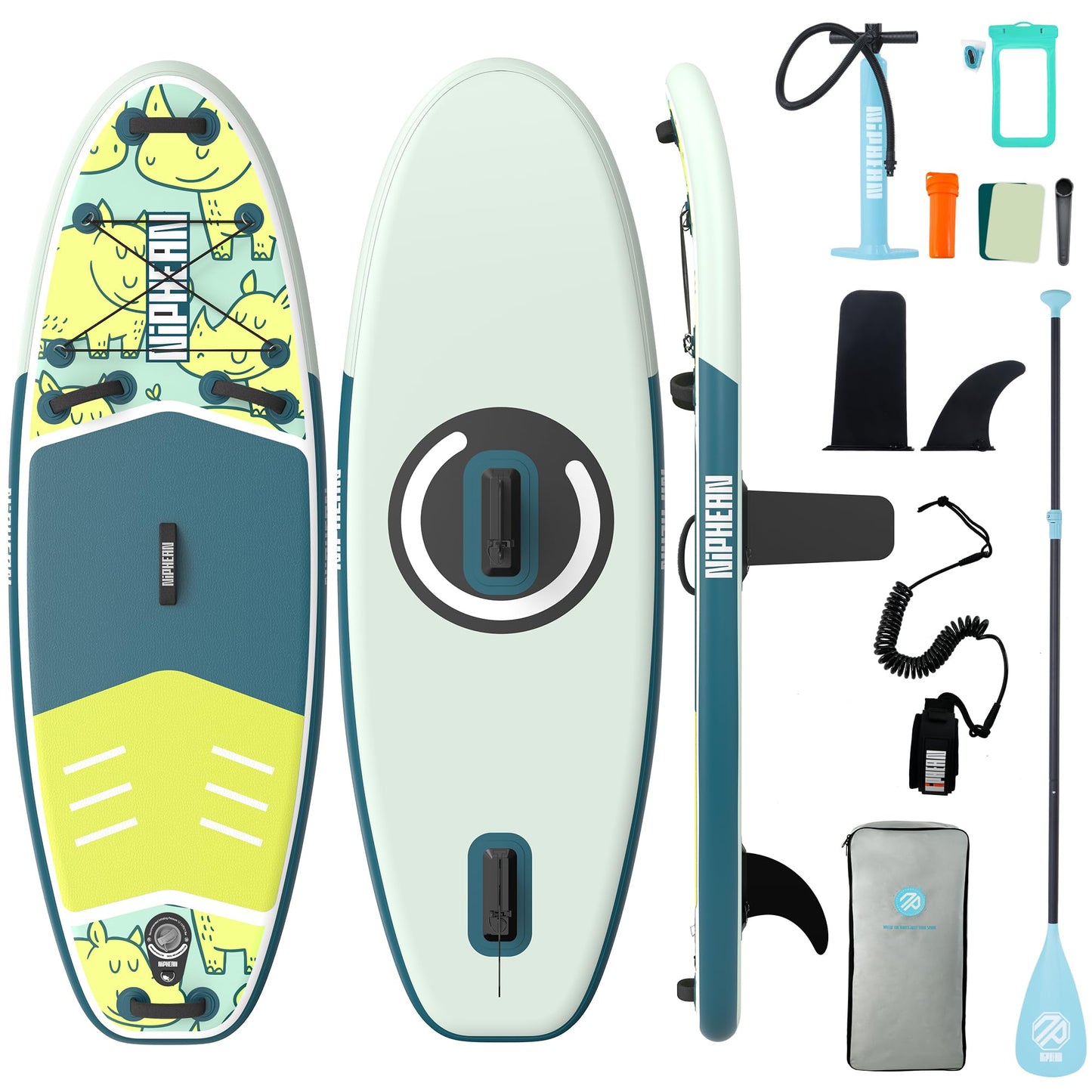 Niphean (Extra Large) Inflatable Paddle Board, SUP for 2+1 People/Family 500lbs Capacity Stand Up Paddle Board with SUP Accessories, StabilTrac Fin Non-Slip Paddleboard for Adults