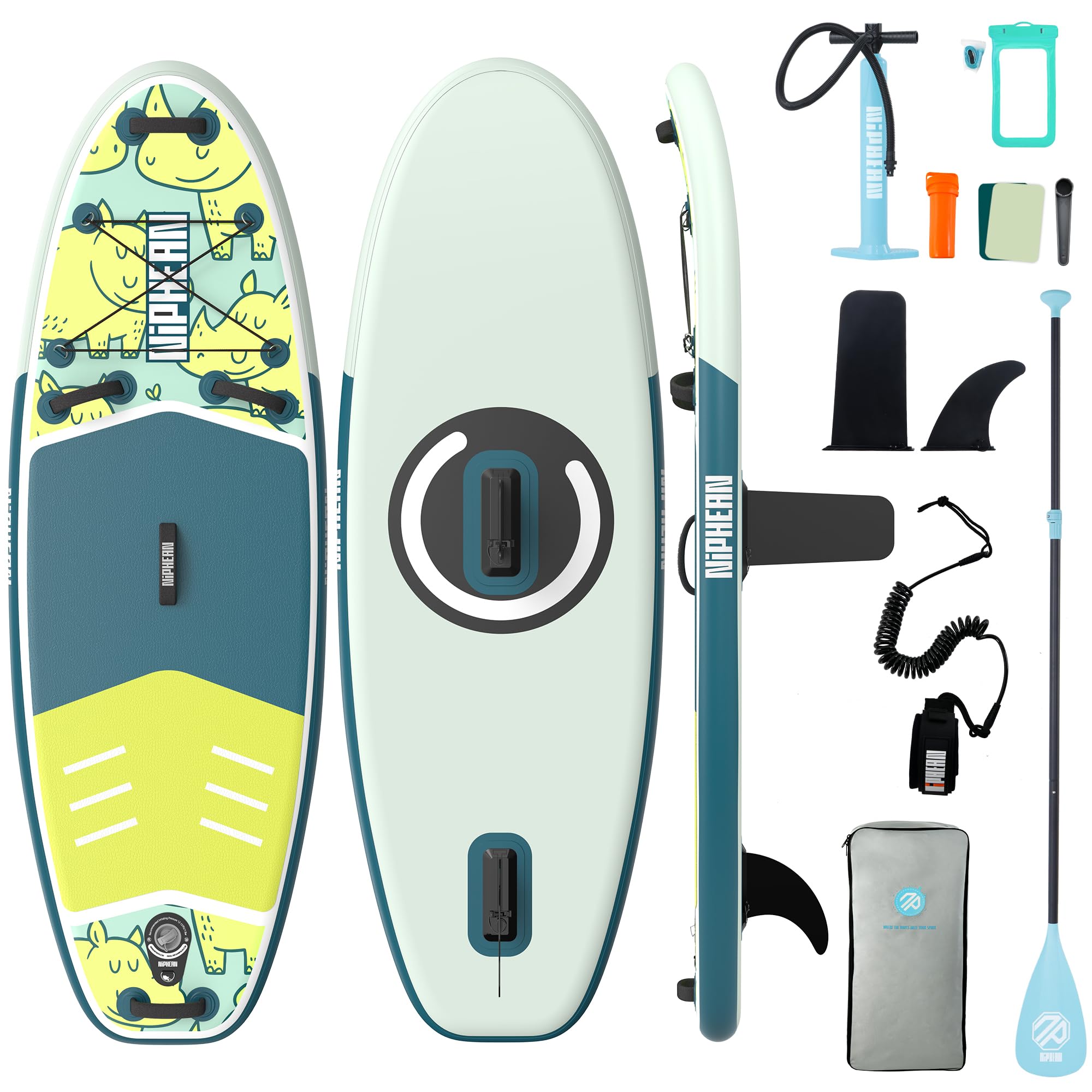 Niphean (Extra Large) Inflatable Paddle Board, SUP for 2+1 People/Family 500lbs Capacity Stand Up Paddle Board with SUP Accessories, StabilTrac Fin Non-Slip Paddleboard for Adults
