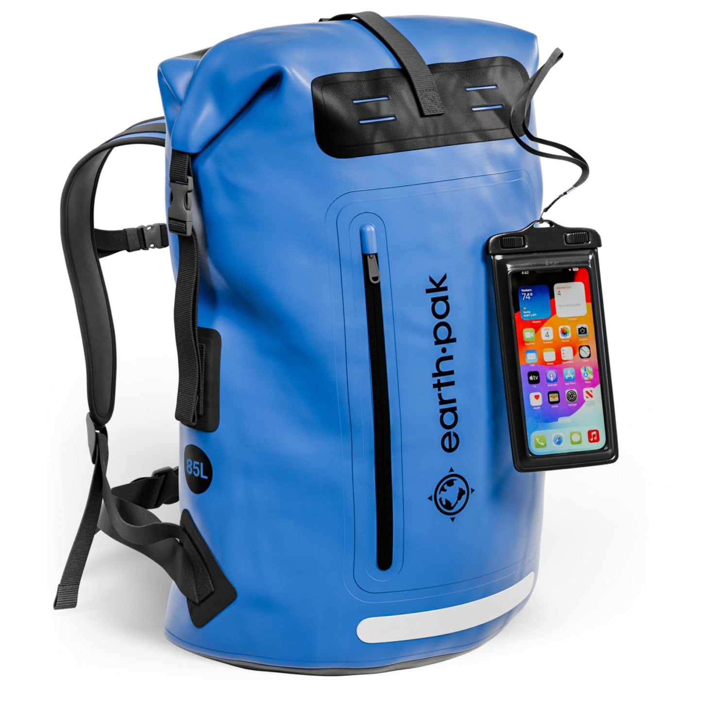 Earth Pak Waterproof Backpack - Heavy Duty Hiking Backpack - Roll-Top Closure Bag - Cushioned Dry Bag Waterproof Phone Case