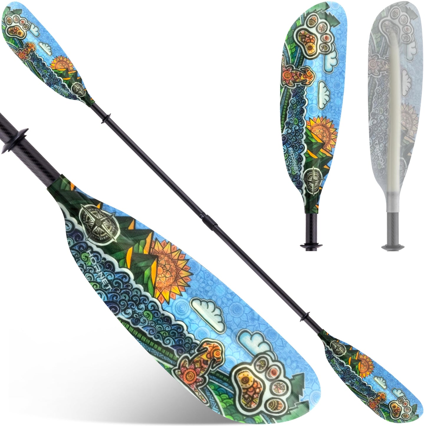 Hornet Watersports Fiberglass Kayak Paddle for Adults- Ideal for Touring, Fishing and Boating- 90.5 inches / 230CM Adjustable with Carbon Fiber Shaft- Kayak Oars Kayaking Equipment