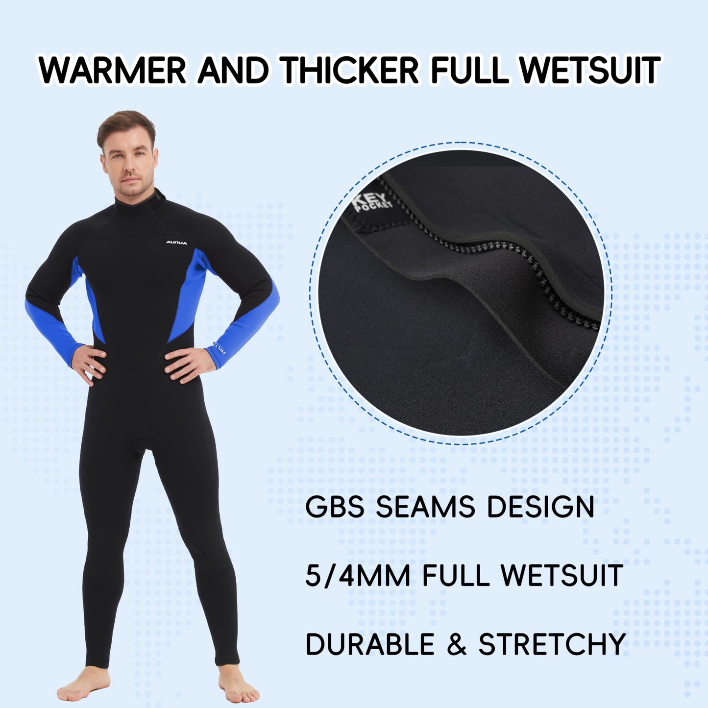 Aunua Wetsuits Men 5mm Fullsuit Superstretch Neoprene GBS Seams Keep Warm Surfing Diving Snorkeling Wetsuit